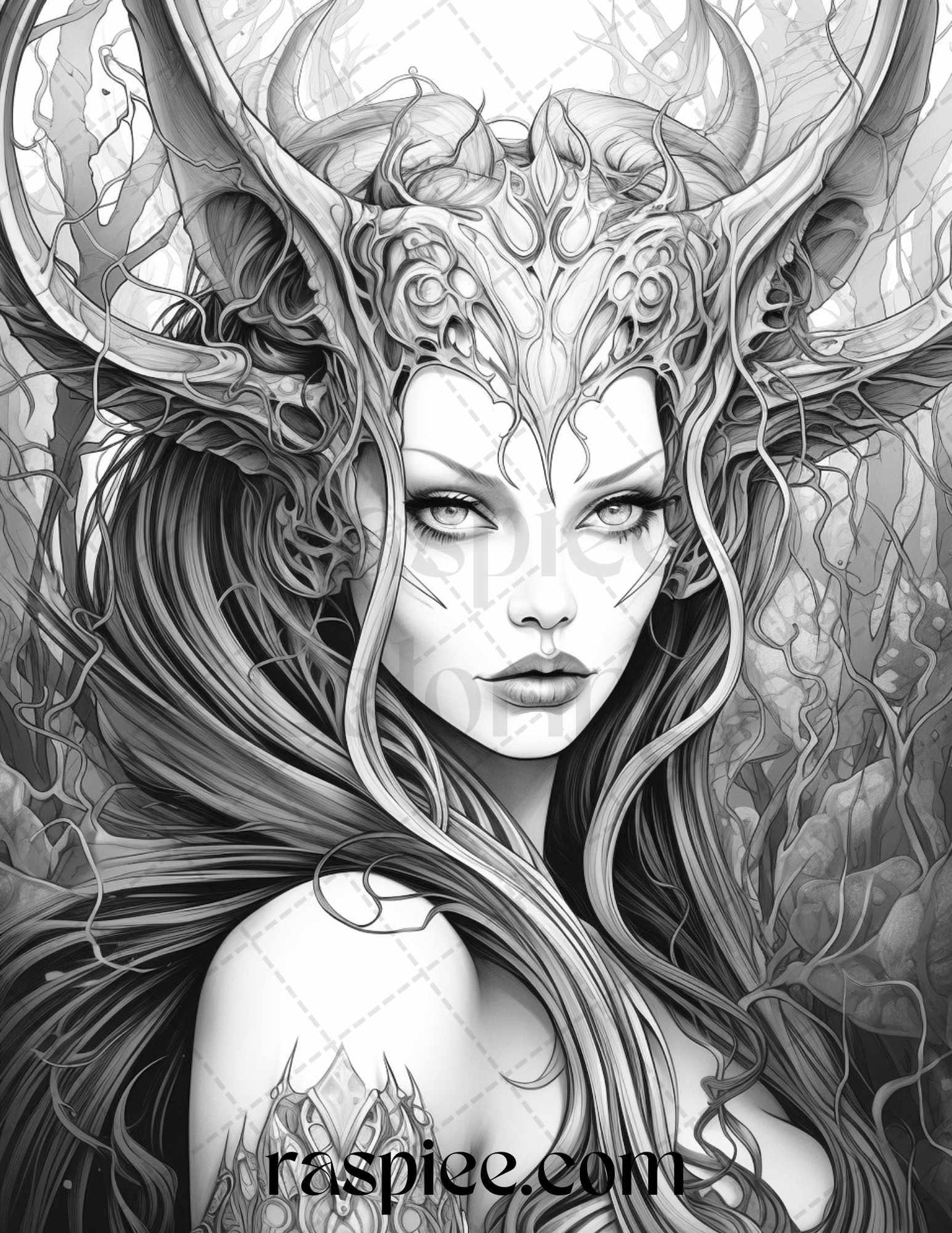 40 Dark Evil Fairy Grayscale Coloring Pages Printable for Adults, PDF File Instant Download