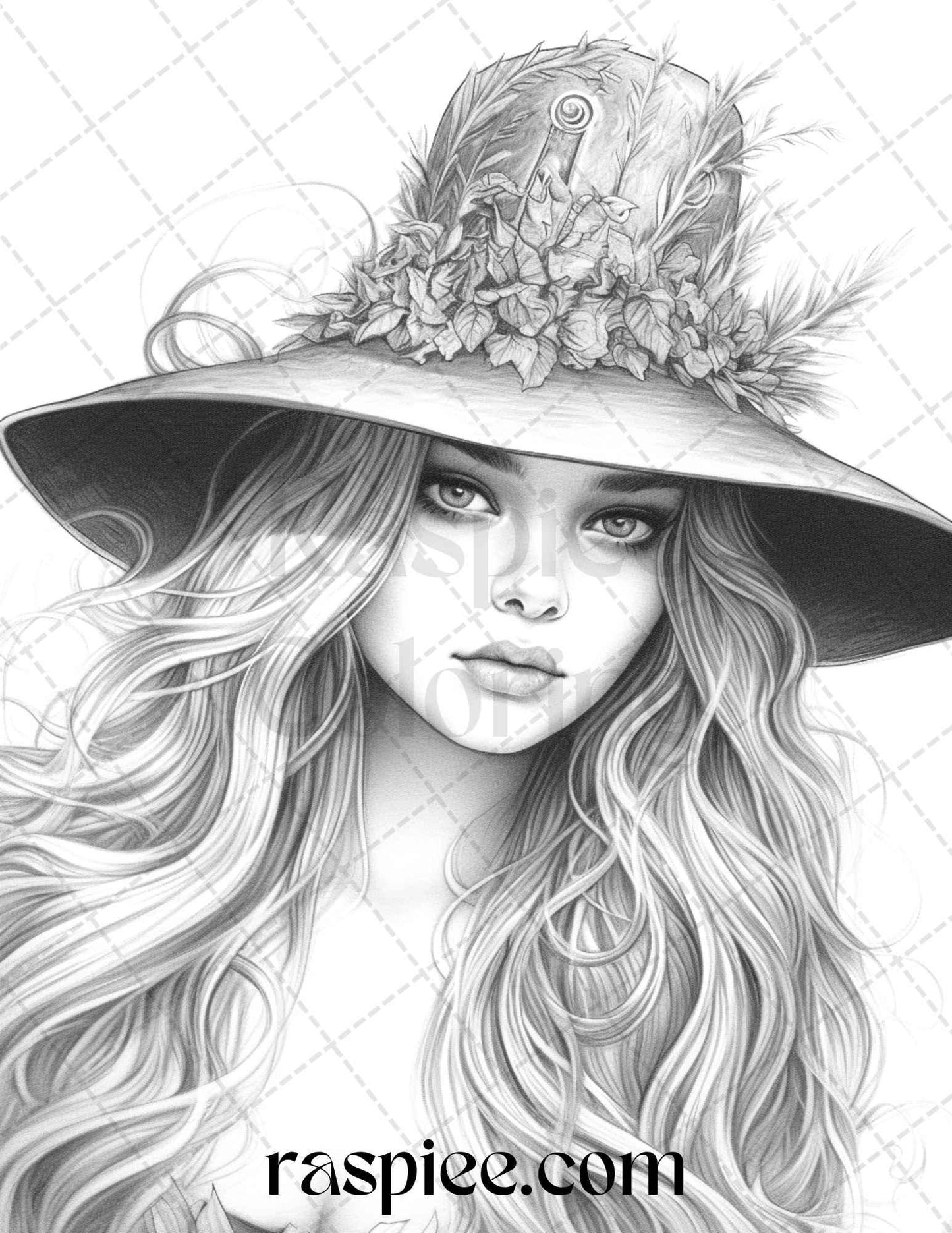 40 Beautiful Witches Grayscale Coloring Pages Printable for Adults, PDF File Instant Download