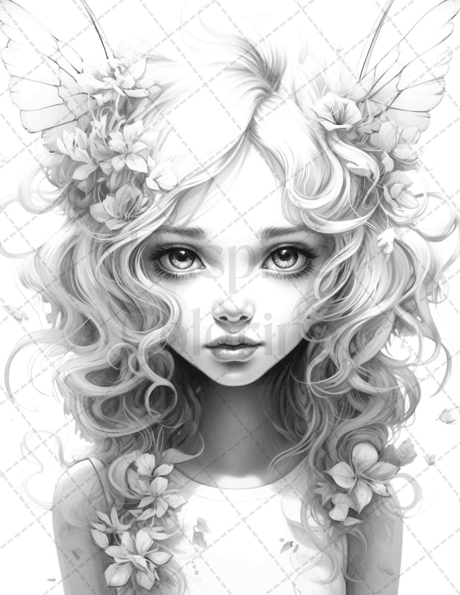 45 Adorable Chibi Fairy Grayscale Coloring Pages Printable for Adults, PDF File Instant Download