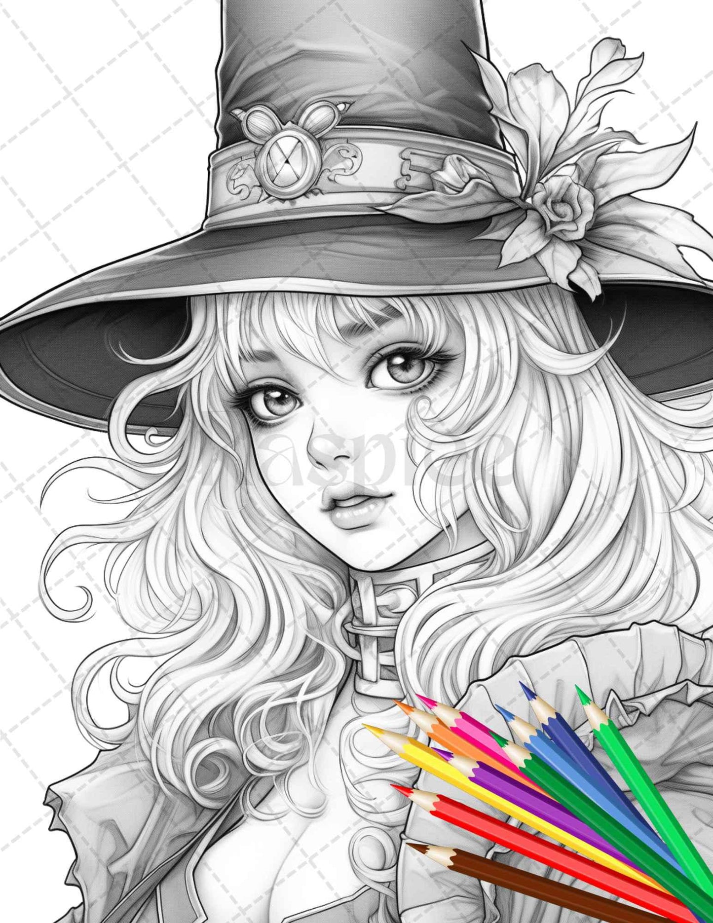 40 Cute Witches Coloring Pages Printable for Adults, Grayscale Coloring Page, PDF File Instant Download