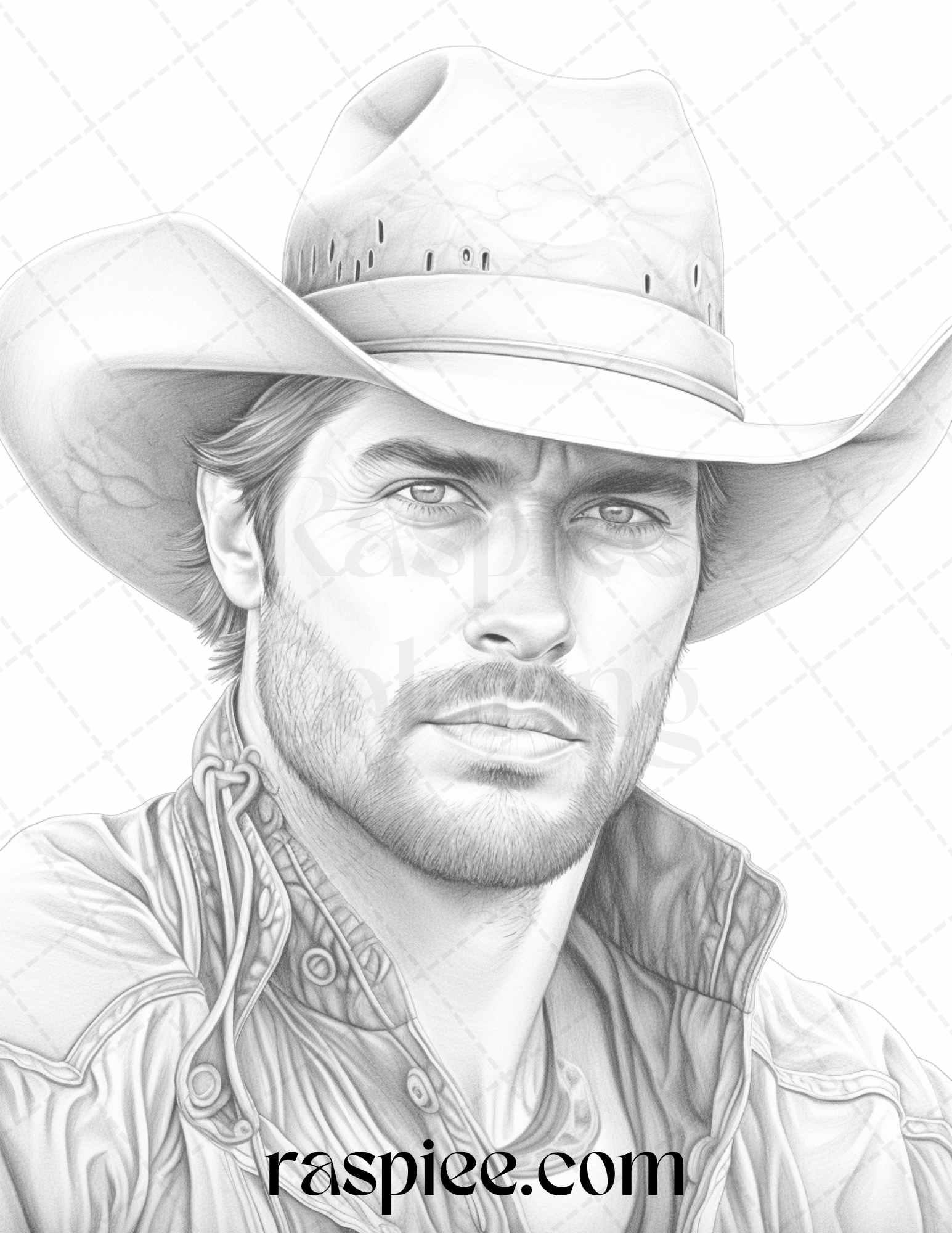 45 Wild West Cowboys Grayscale Coloring Pages Printable for Adults, PDF File Instant Download