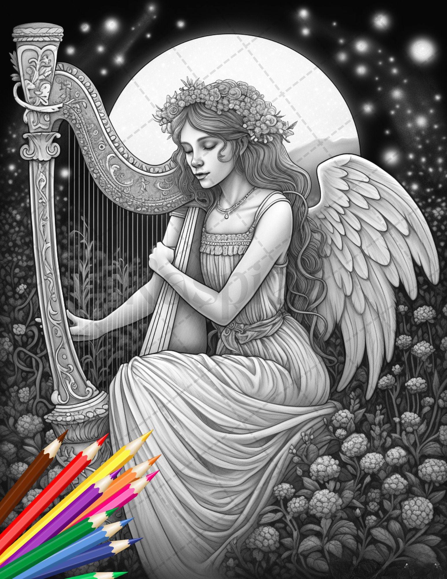 30 Beautiful Fairies Coloring Page Book for Adults, Flower Fairy Grayscale Coloring Book, Fairy Coloring Sheets, Printable PDF File Download