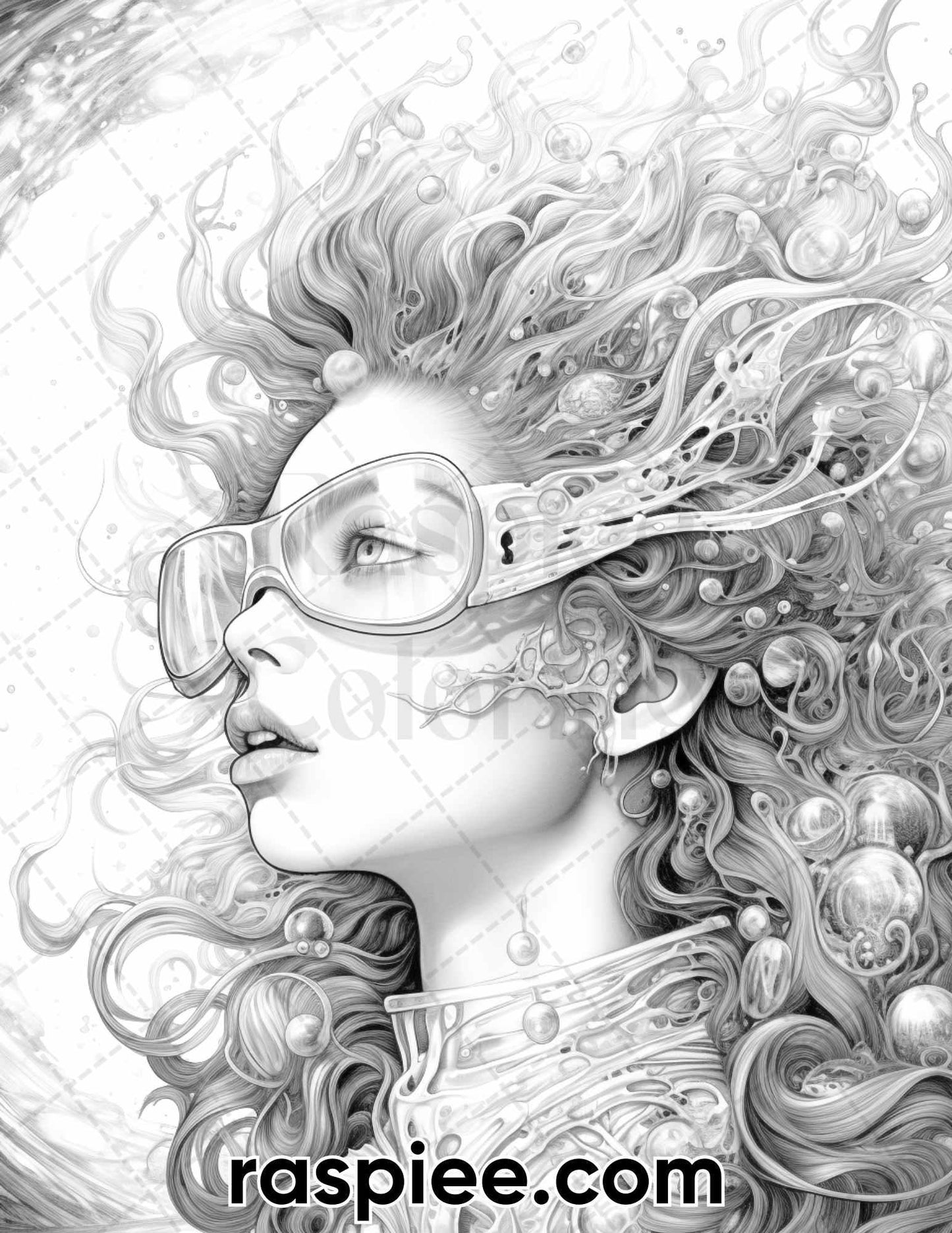 40 Galaxy Queen Sci-Fi & Fantasy Grayscale Coloring Pages for Adults, Printable PDF Instant Download