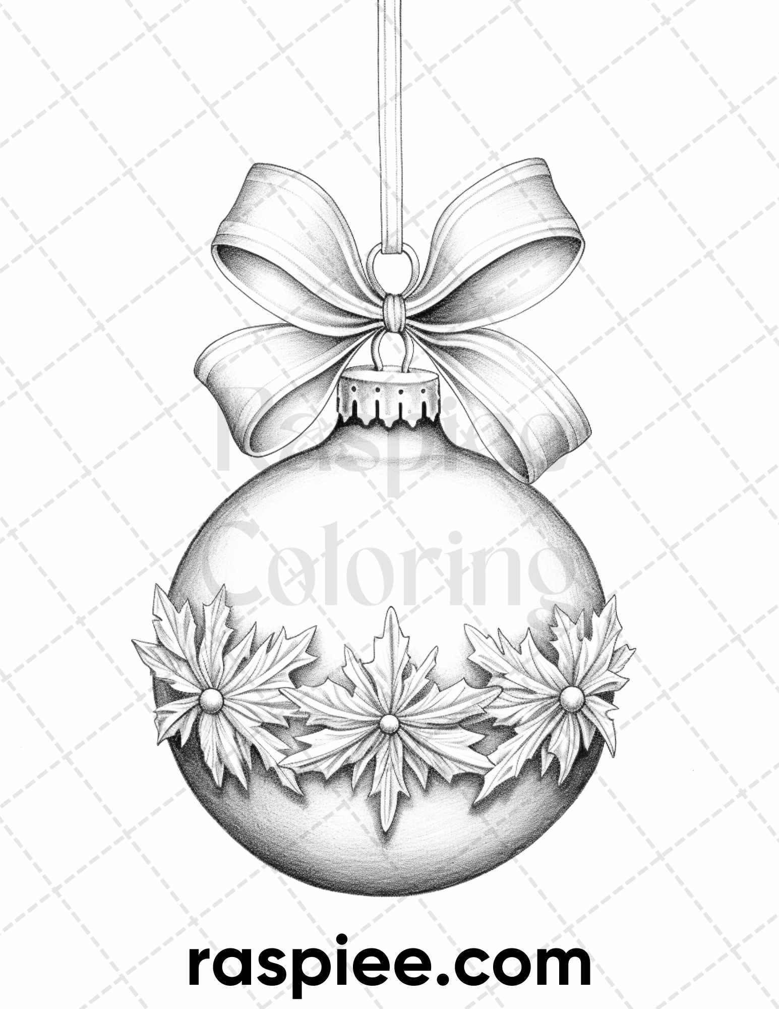 40 Christmas Balls Grayscale Coloring Pages Printable for Adults, PDF File Instant Download