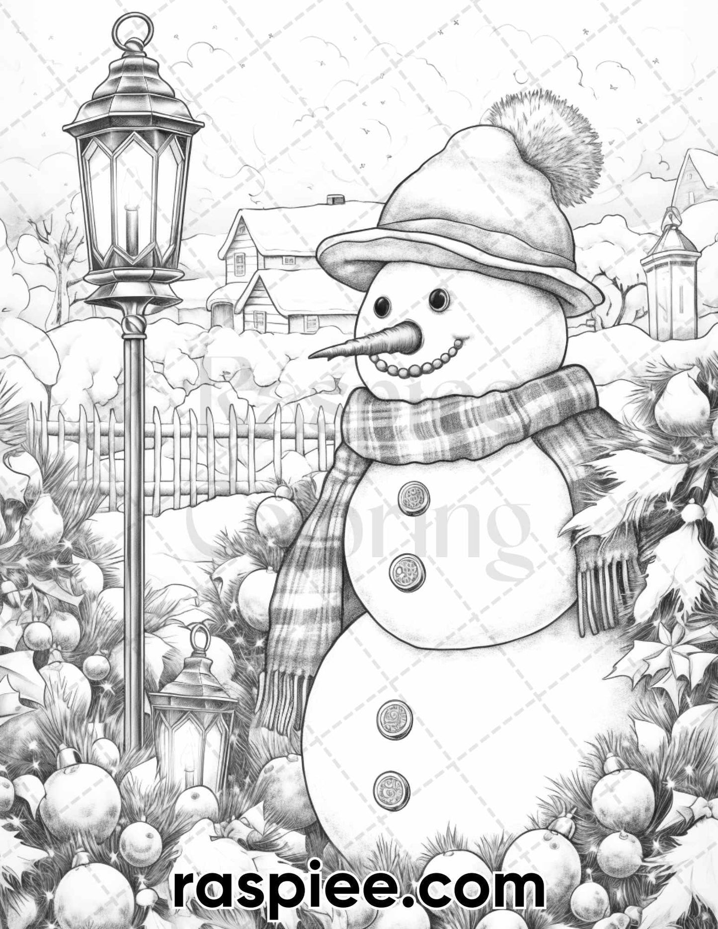 40 Chistmas Snowman Grayscale Coloring Pages for Adults, Printable PDF Instant Download