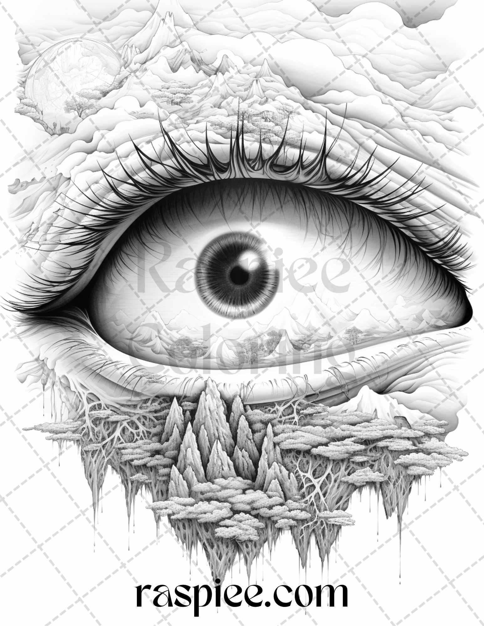 40 Surrealism Eyes Grayscale Coloring Pages Printable for Adults, PDF File Instant Download