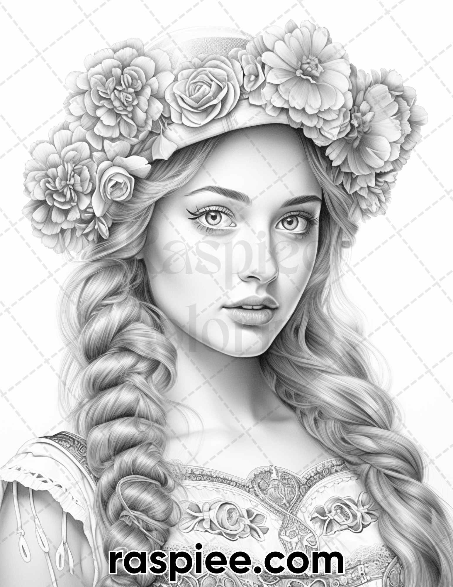 50 Oktoberfest Girls Grayscale Coloring Pages for Adults, Printable PDF Instant Download