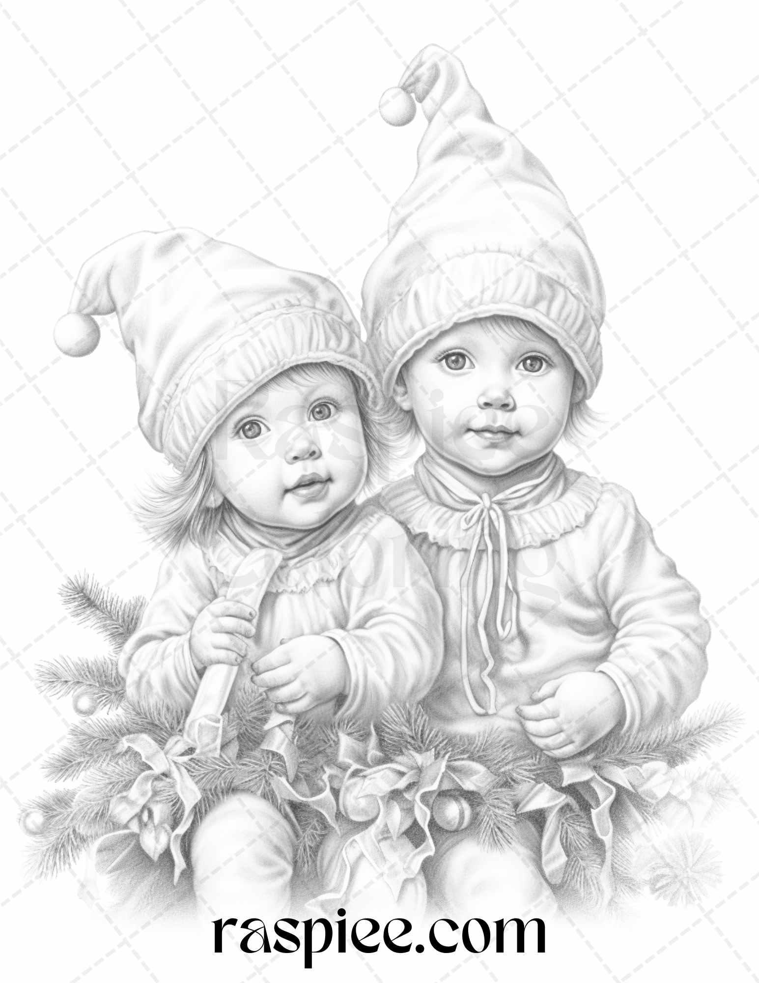 110 Christmas Elves Grayscale Coloring Pages Printable for Adults Kids, PDF File Instant Download