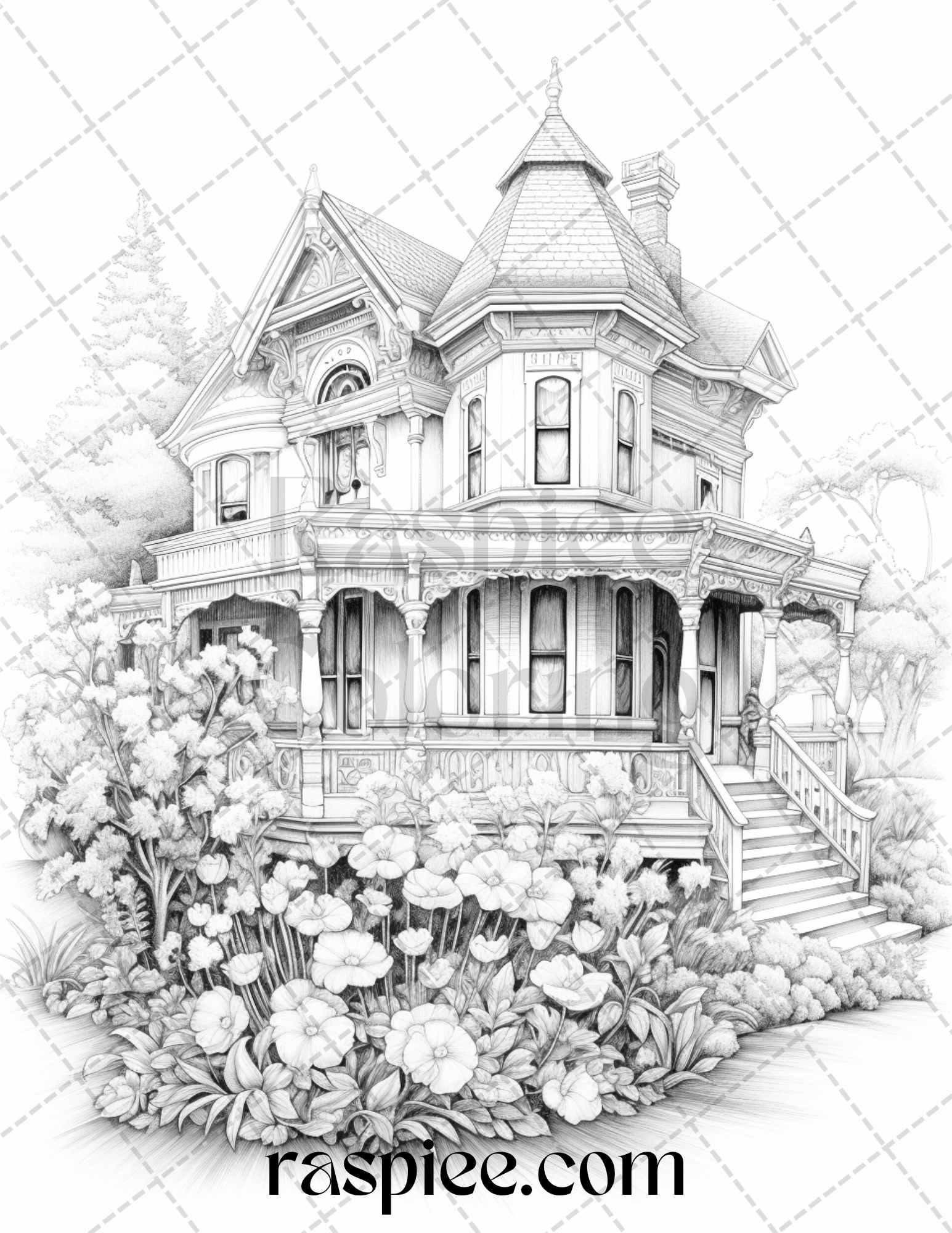 40 Victorian Houses Grayscale Coloring Pages Printable for Adults, PDF File Instant Download