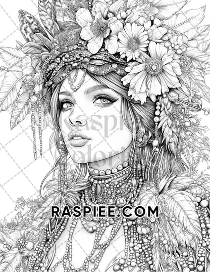 Autumn Beauties Portrait Adult Coloring Pages Printable PDF Instant Download