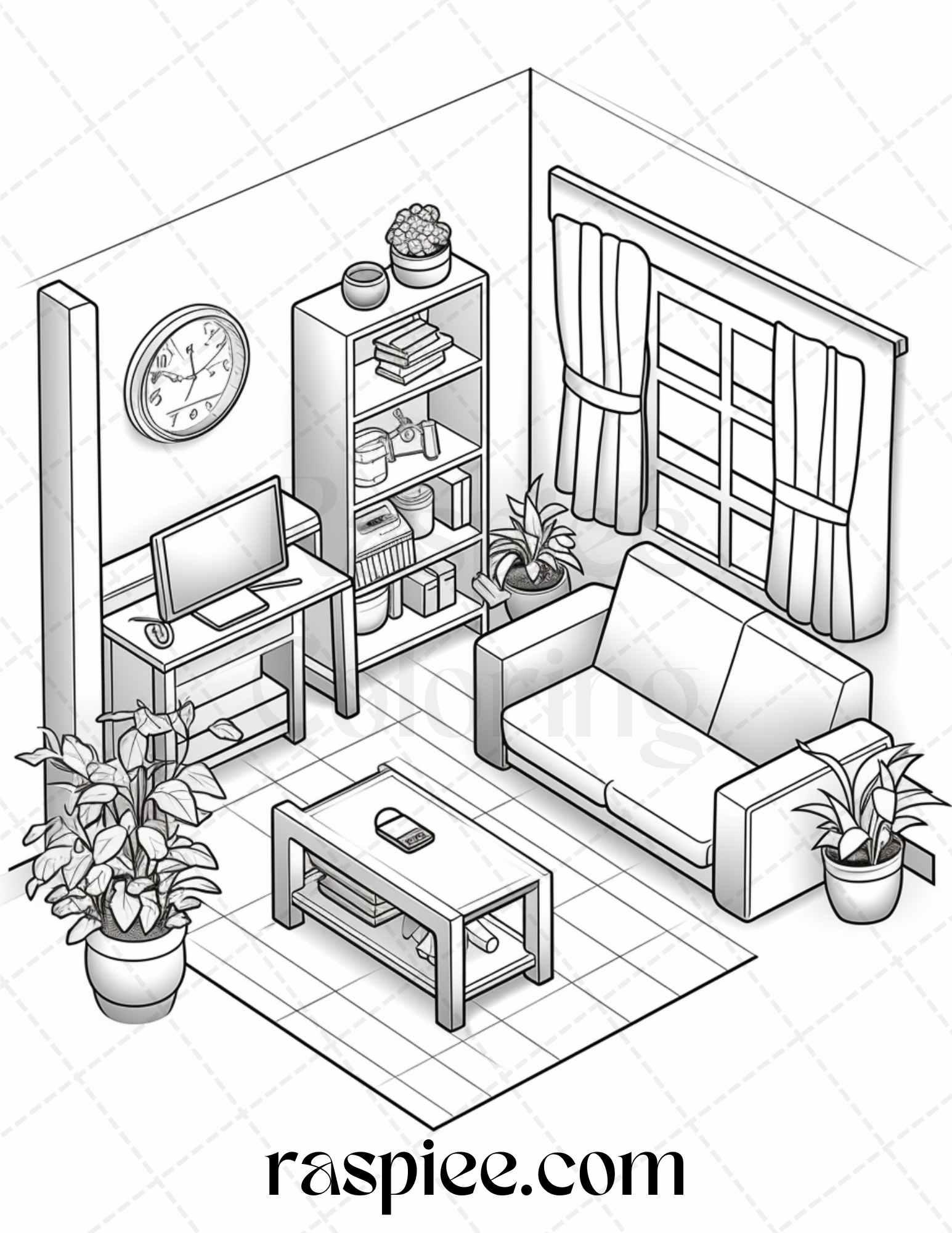 40 Pocket Room Coloring Pages Printable for Adults Kids, PDF File Instant Download