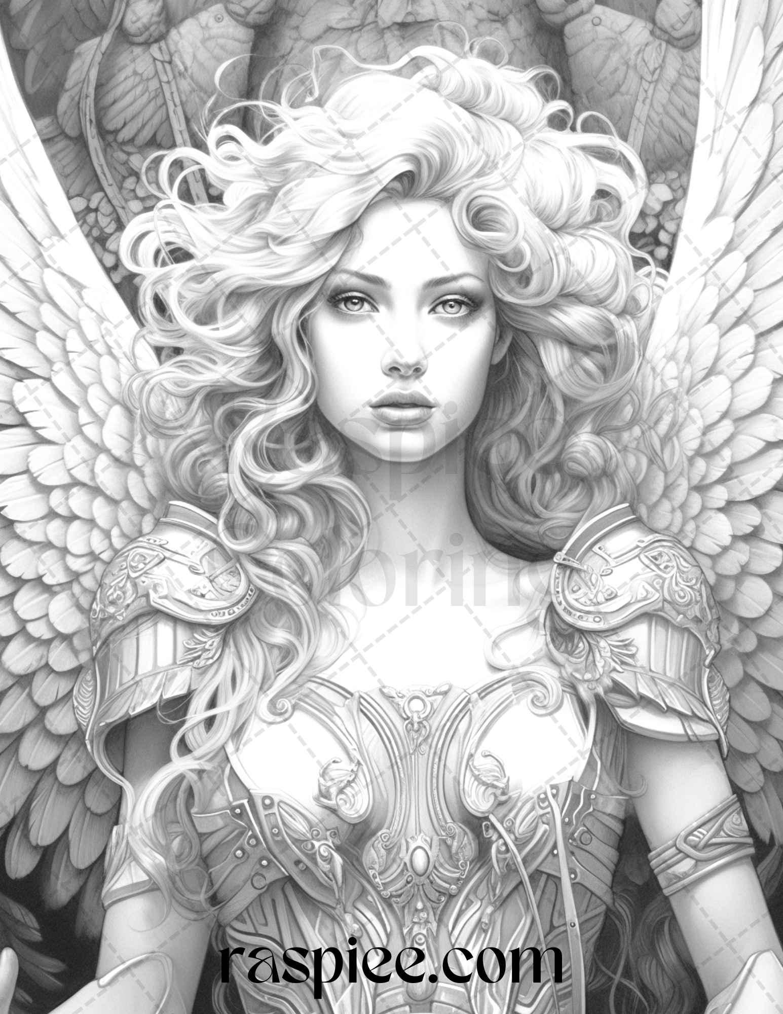 42 Enchanting Angels Grayscale Coloring Pages Printable for Adults, PDF File Instant Download