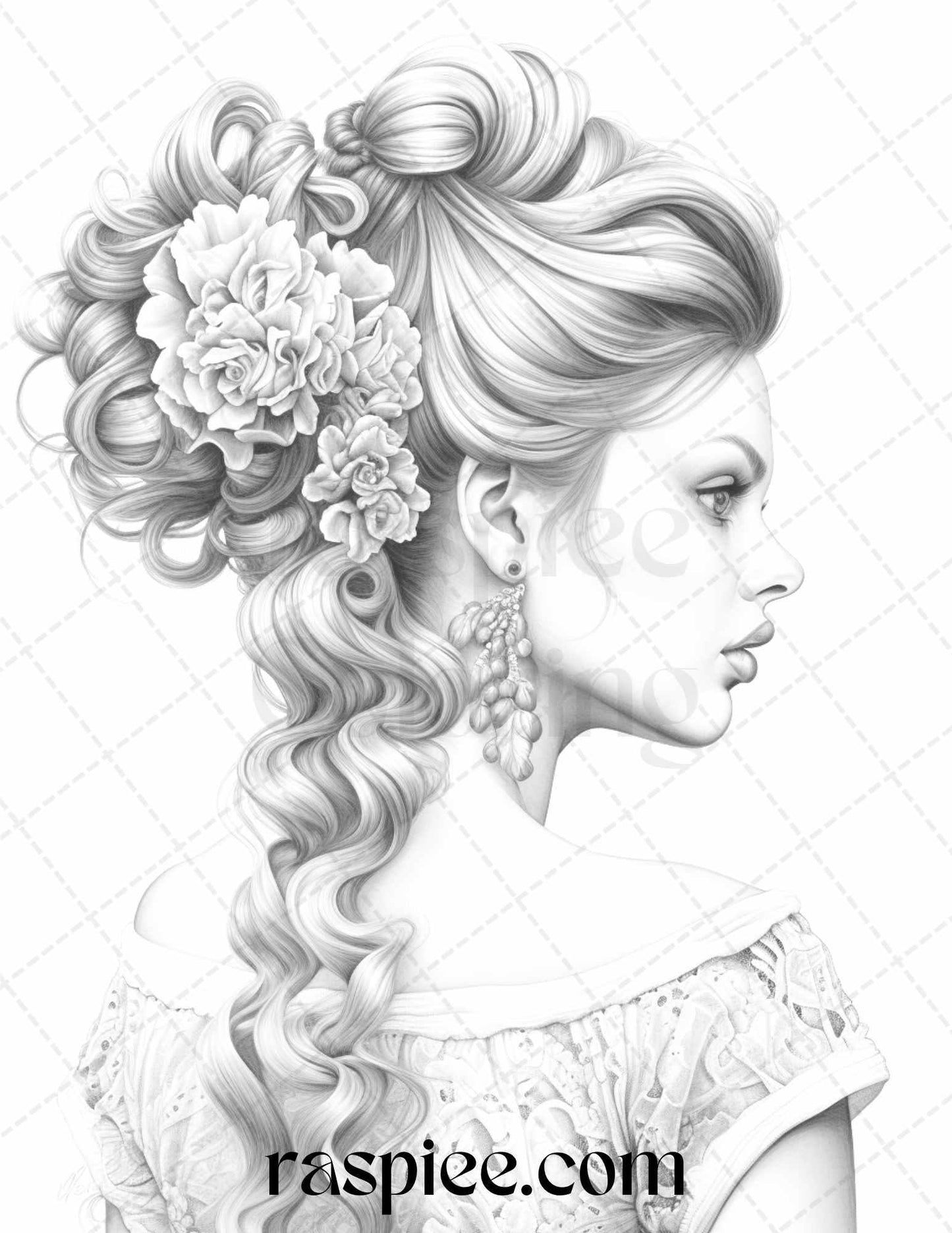 43 Beautiful Hairstyles Grayscale Coloring Pages Printable for Adults, PDF File Instant Download