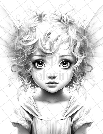 45 Adorable Chibi Fairy Grayscale Coloring Pages Printable for Adults, PDF File Instant Download