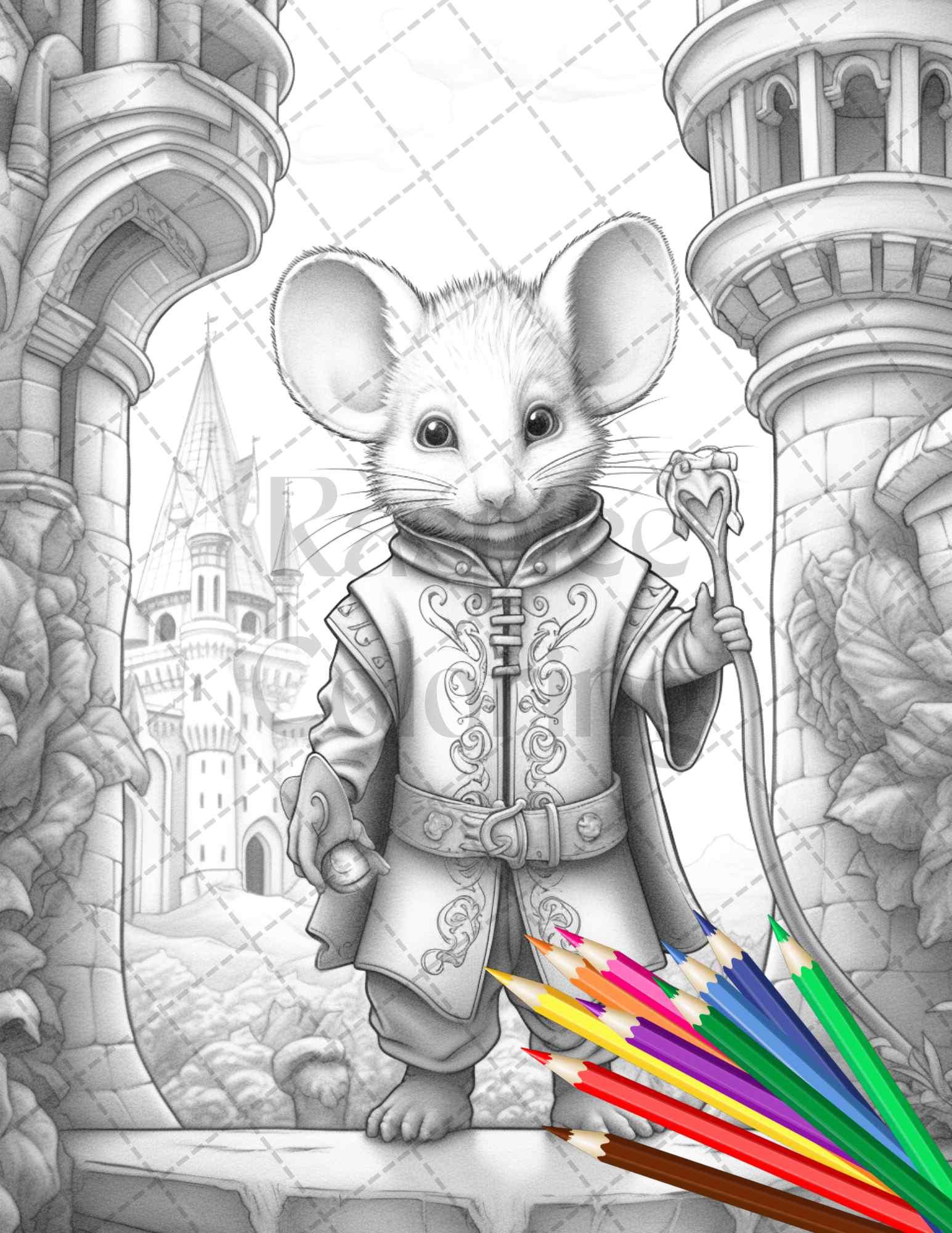 40 Little Mouse Prince Grayscale Coloring Pages Printable for Adults, PDF File Instant Download