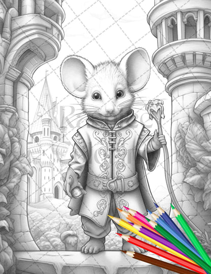 40 Little Mouse Prince Grayscale Coloring Pages Printable for Adults, PDF File Instant Download