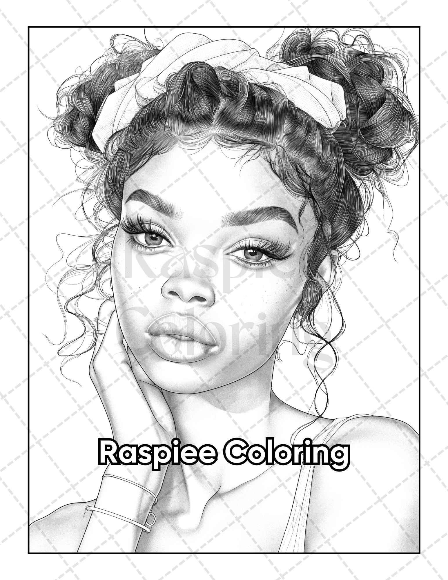 50 Black Women Portrait Coloring Pages for Adults Printable PDF Instant Download