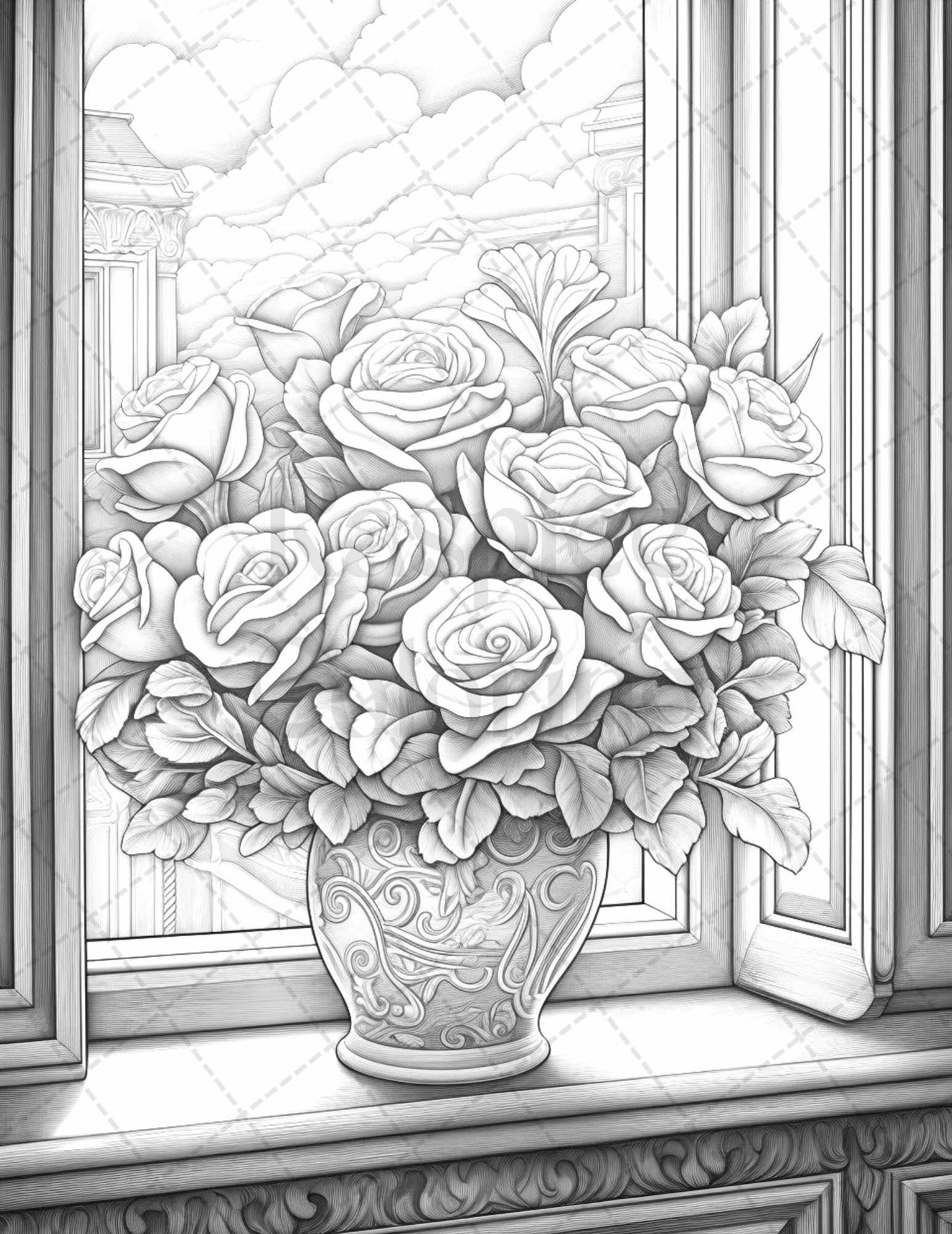 40 Captivating Roses Grayscale Coloring Pages Printable for Adults, PDF File Instant Download