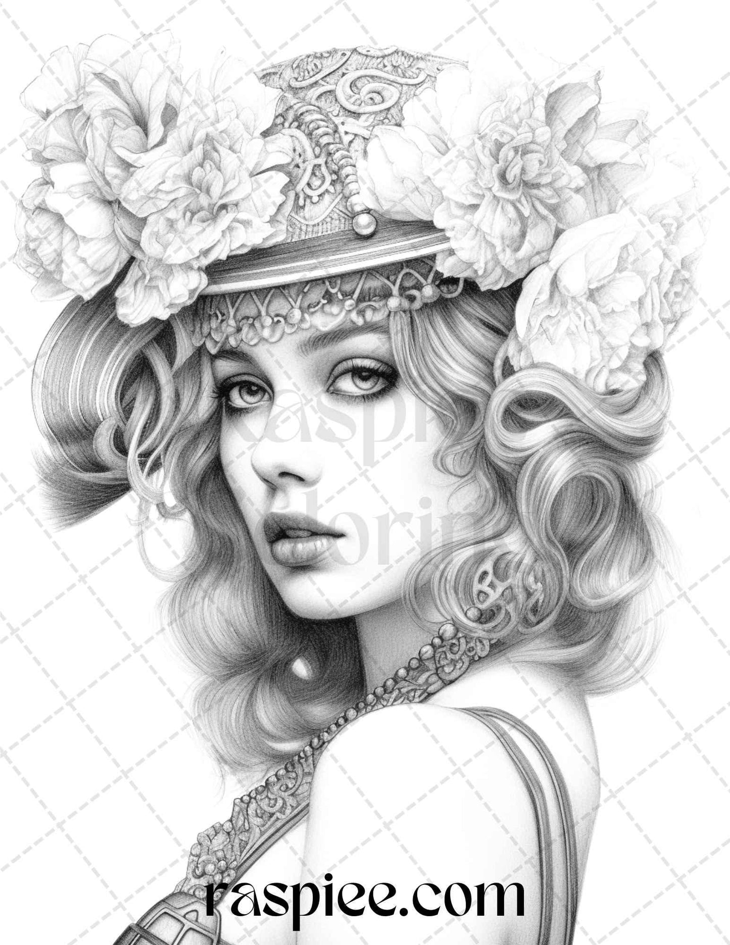 40 Beautiful Gatsby Girls Grayscale Coloring Pages Printable for Adults, PDF File Instant Download