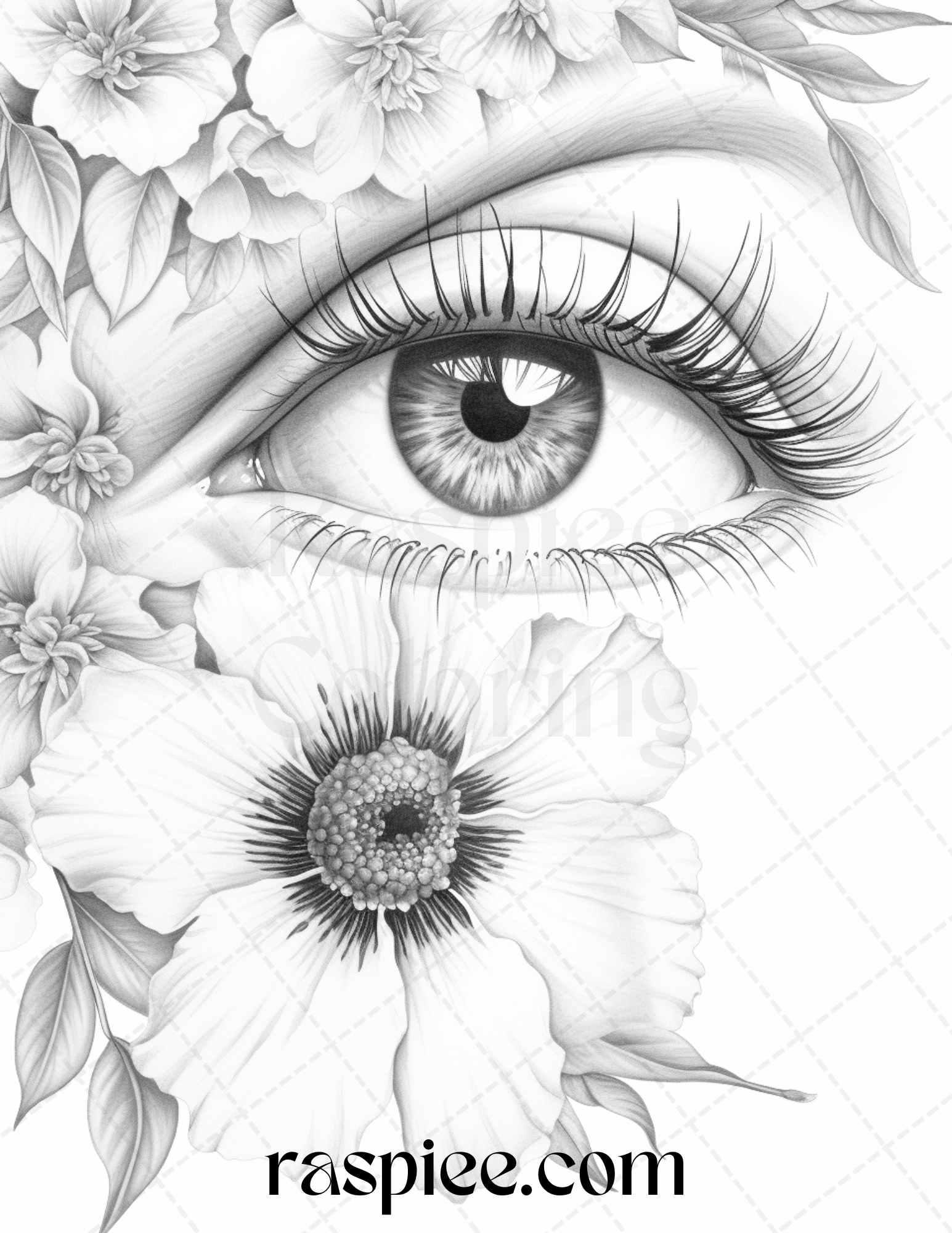 40 Charming Eyes Grayscale Coloring Pages Printable for Adults, PDF File Instant Download