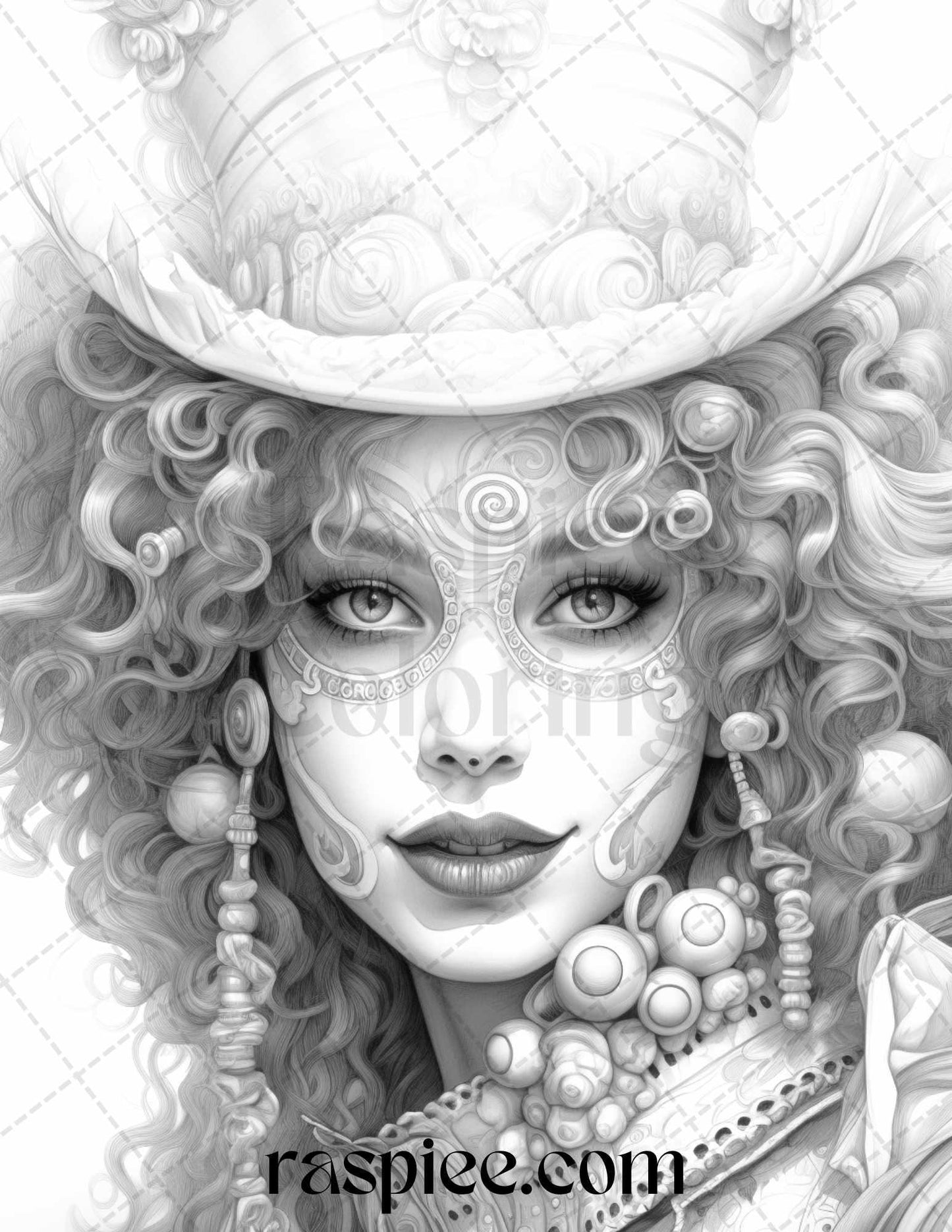 42 Beautiful Clown Girls Grayscale Coloring Pages Printable for Adults, PDF File Instant Download