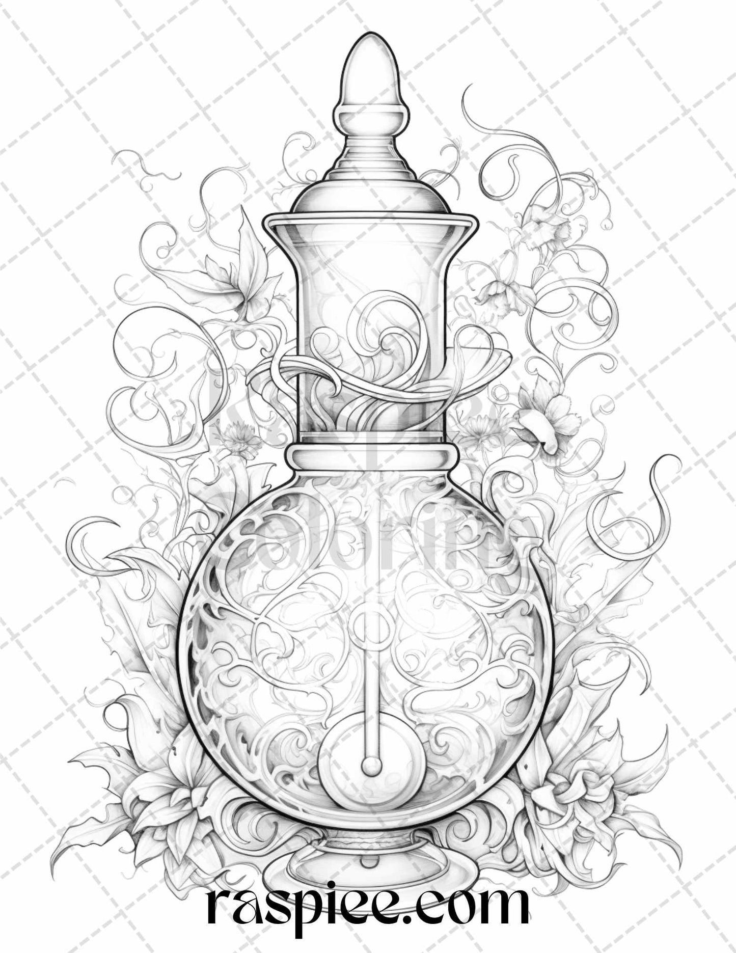 40 Mystical Magic Potions Grayscale Coloring Pages Printable for Adults, PDF File Instant Download