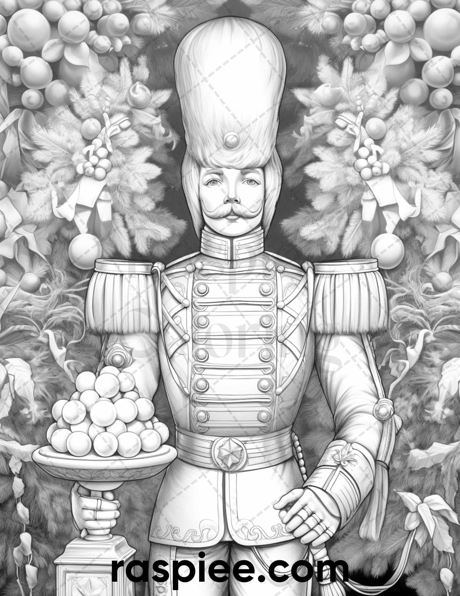 40 Christmas Nutcrackers Grayscale Coloring Pages for Adults, Printable PDF File Instant Download