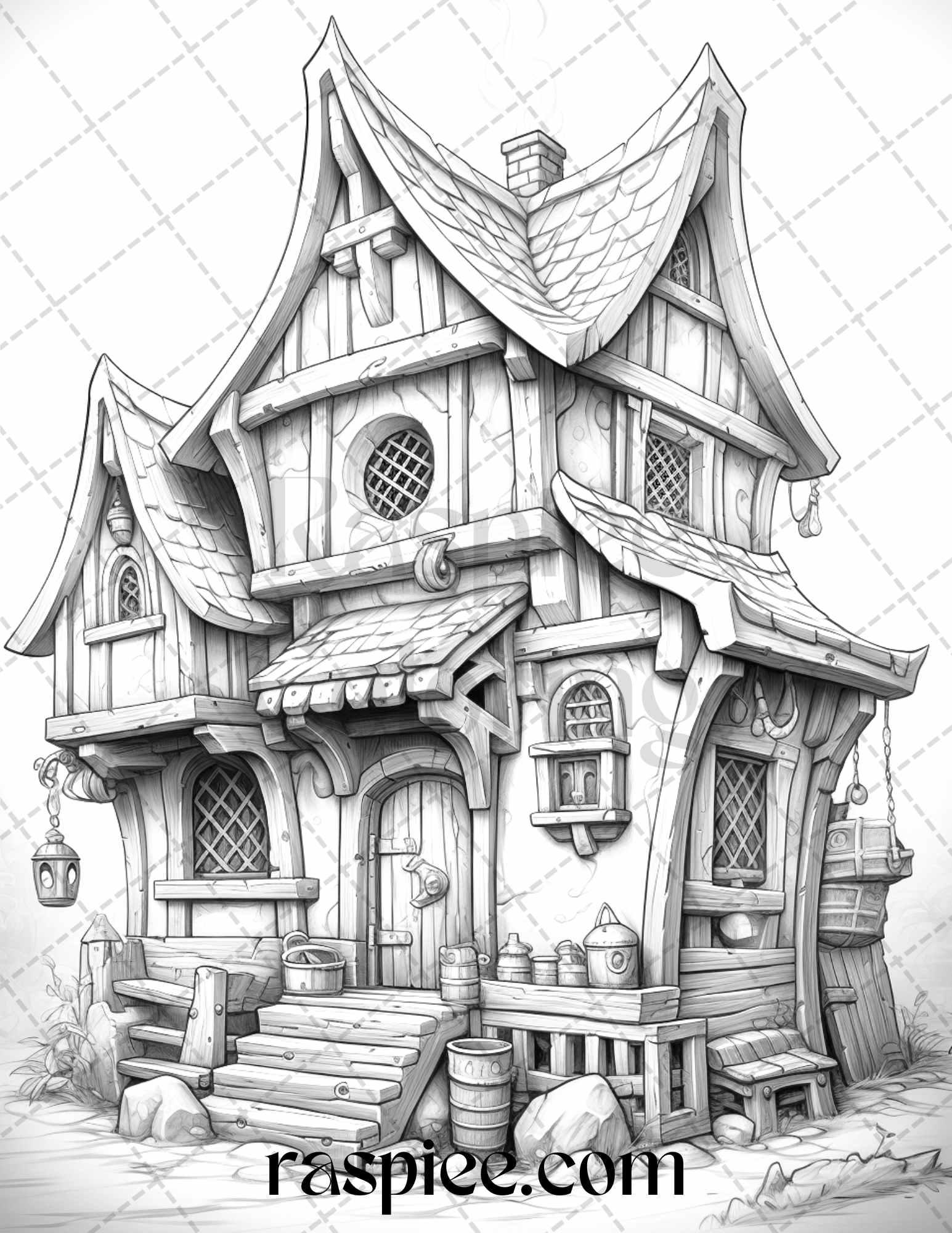 40 Viking Houses Grayscale Coloring Pages Printable for Adults, PDF File Instant Download