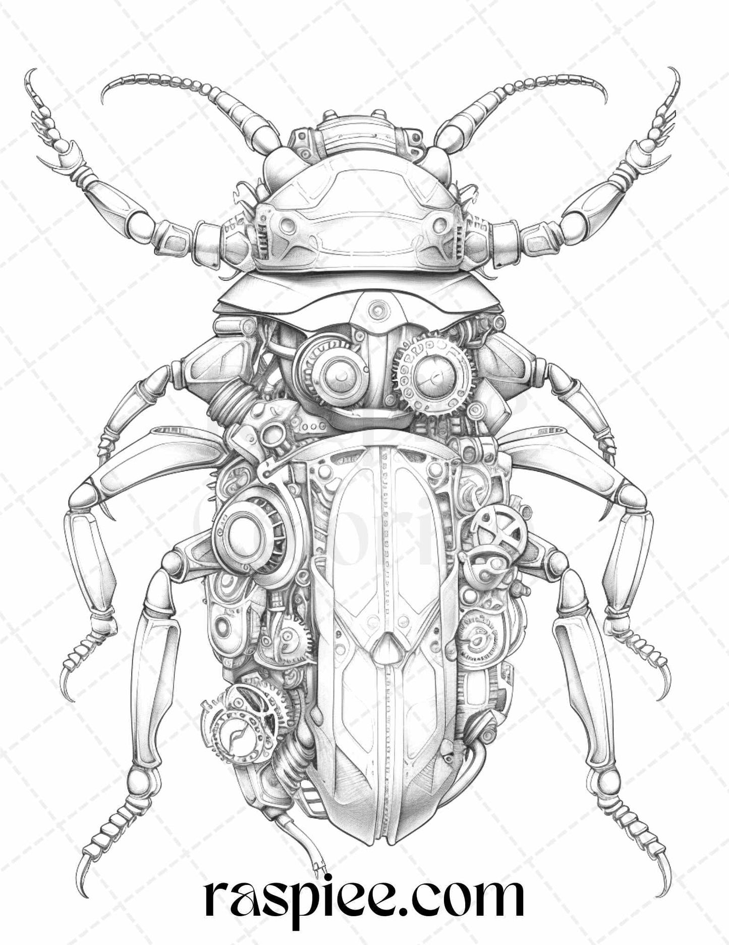 42 Steampunk Bugs Grayscale Coloring Pages Printable for Adults, PDF File Instant Download