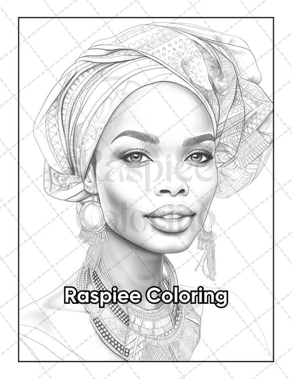 50 Black Women Portrait Coloring Pages for Adults Printable PDF Instant Download