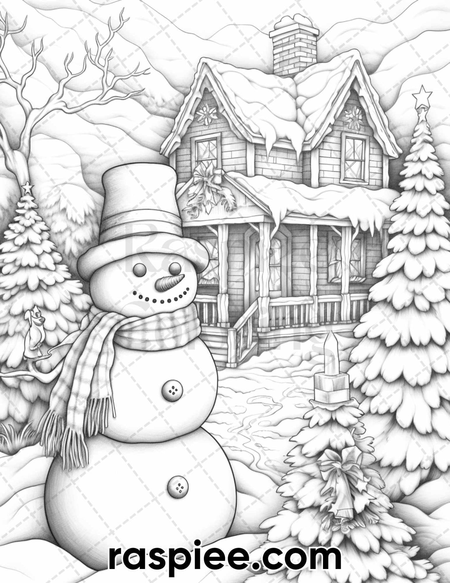 40 Chistmas Snowman Grayscale Coloring Pages for Adults, Printable PDF Instant Download