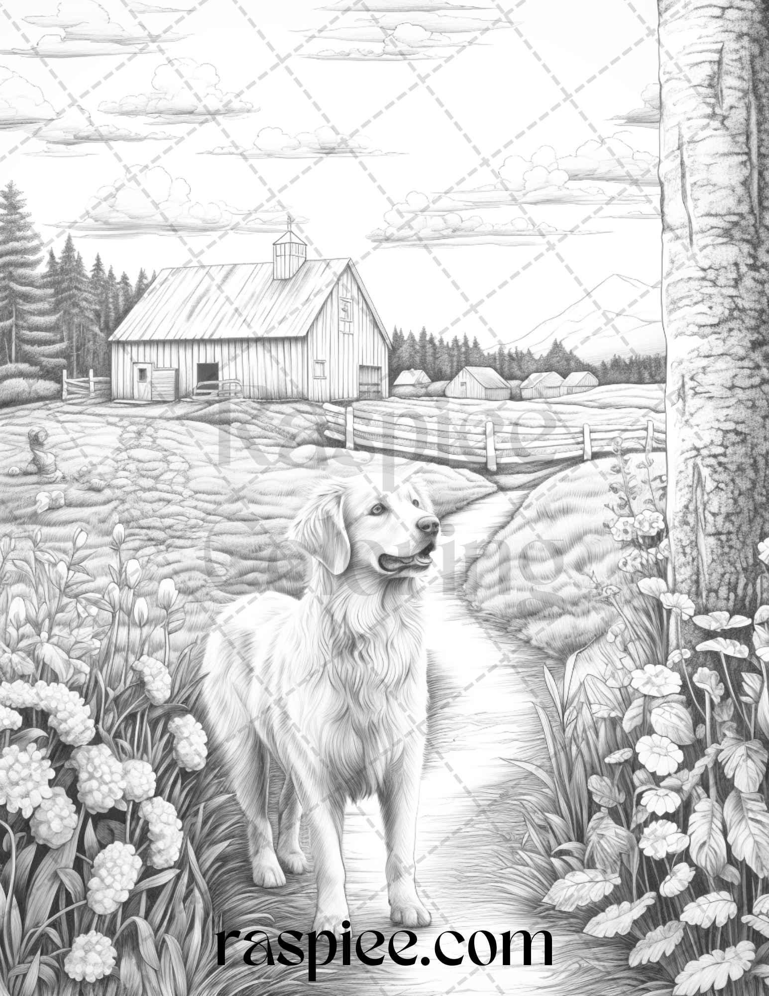 40 Farmstead Serenity Grayscale Coloring Pages Printable for Adults, PDF File Instant Download