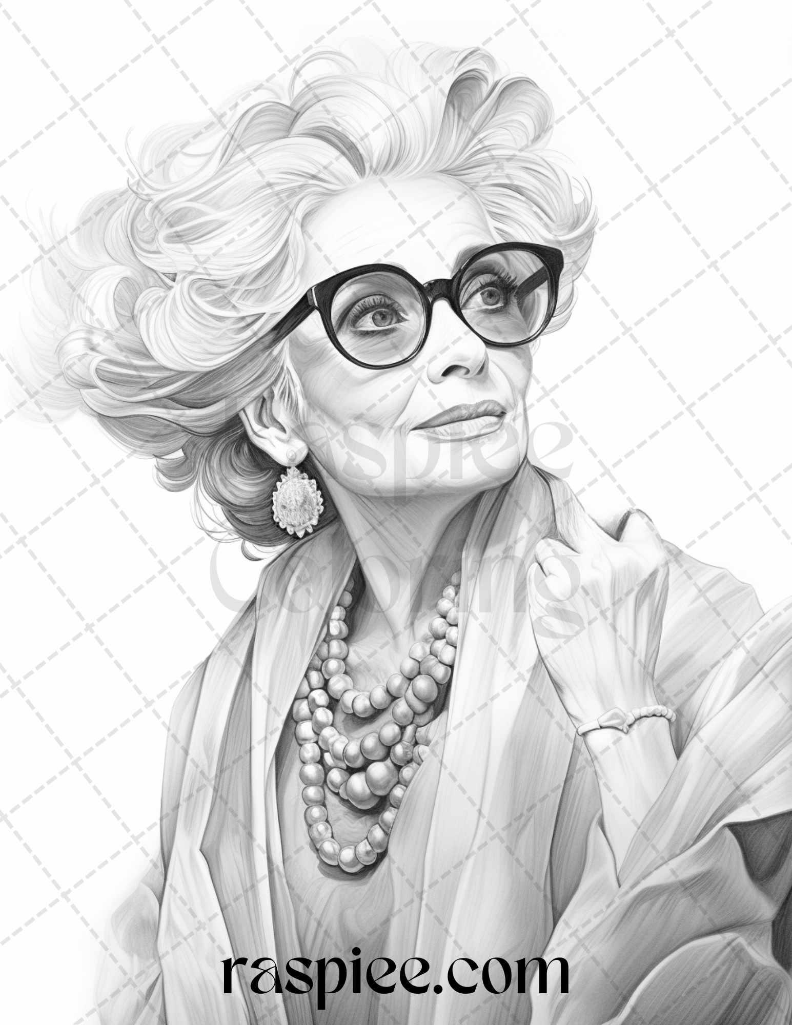 40 Fashionista Grandma Grayscale Coloring Pages Printable for Adults, PDF File Instant Download