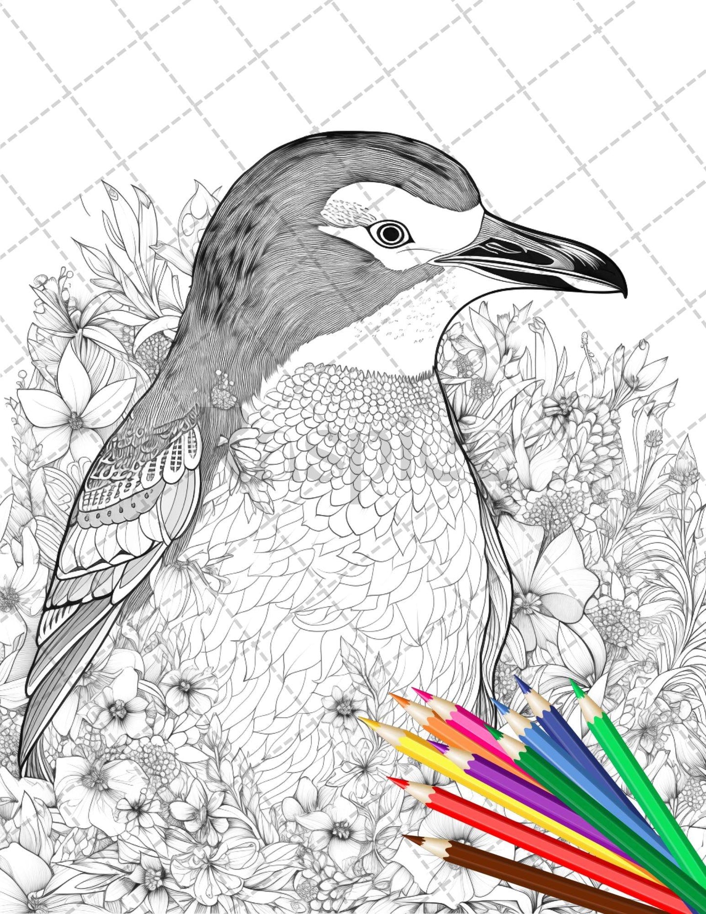 30 Animal Floral Printable Coloring Pages for Adults, Grayscale Coloring Book, Printable PDF File Download