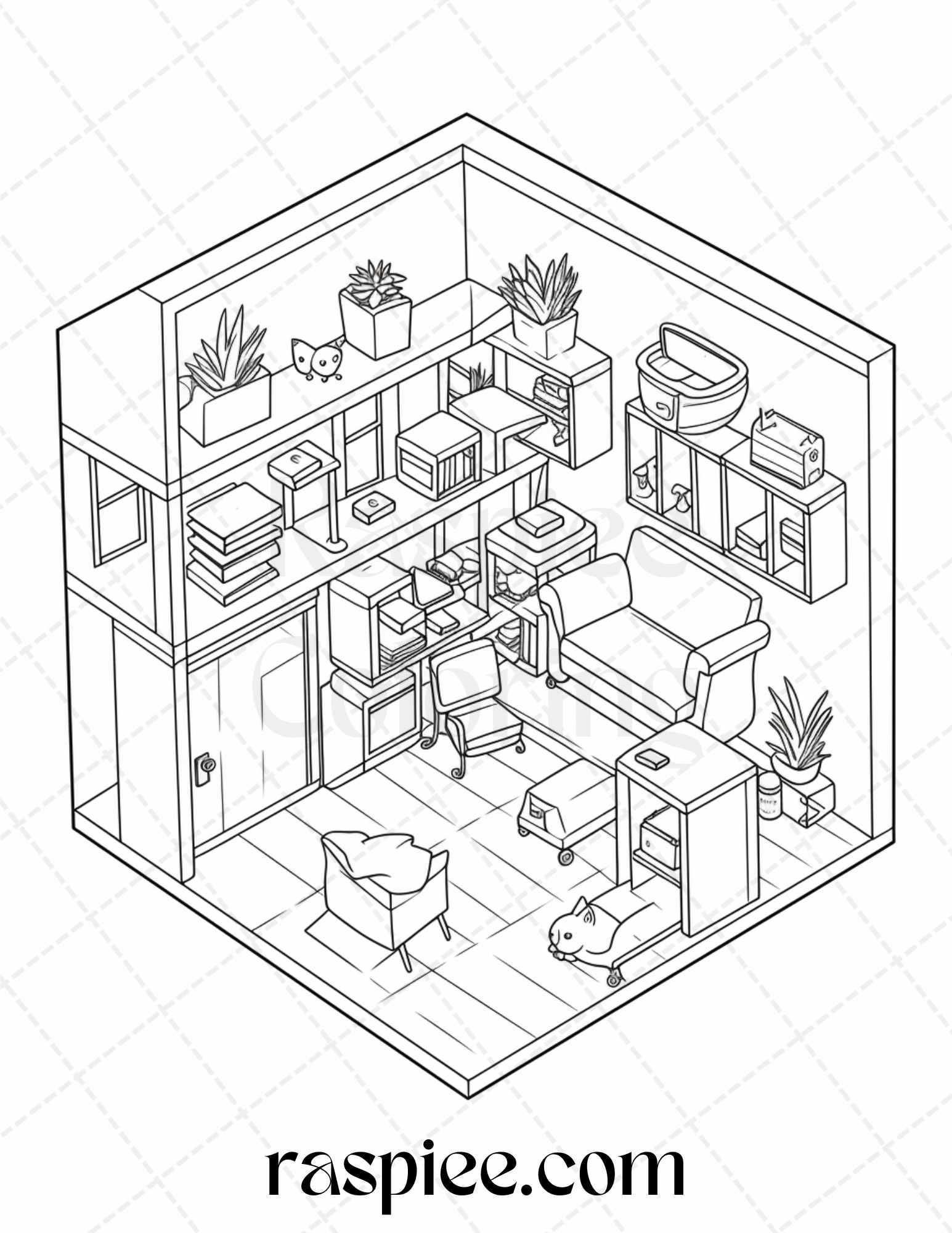 40 Pocket Room Coloring Pages Printable for Adults Kids, PDF File Instant Download