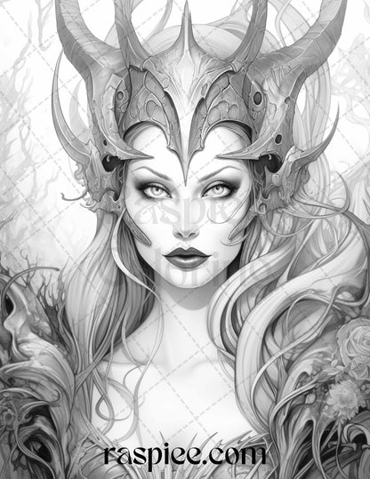 40 Dark Evil Fairy Grayscale Coloring Pages Printable for Adults, PDF File Instant Download