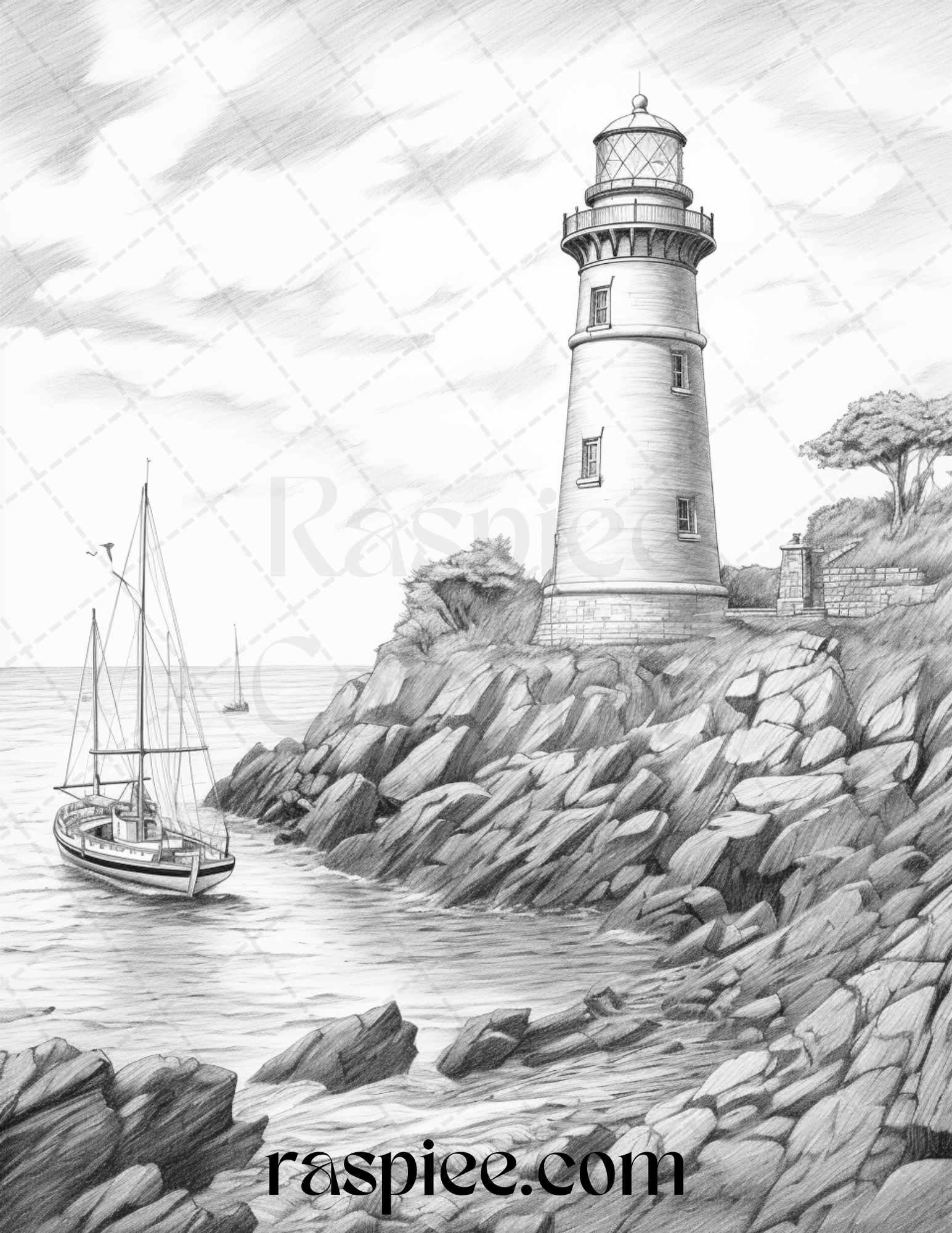 40 Majestic Lighthouses Grayscale Coloring Pages Printable for Adults, PDF File Instant Download