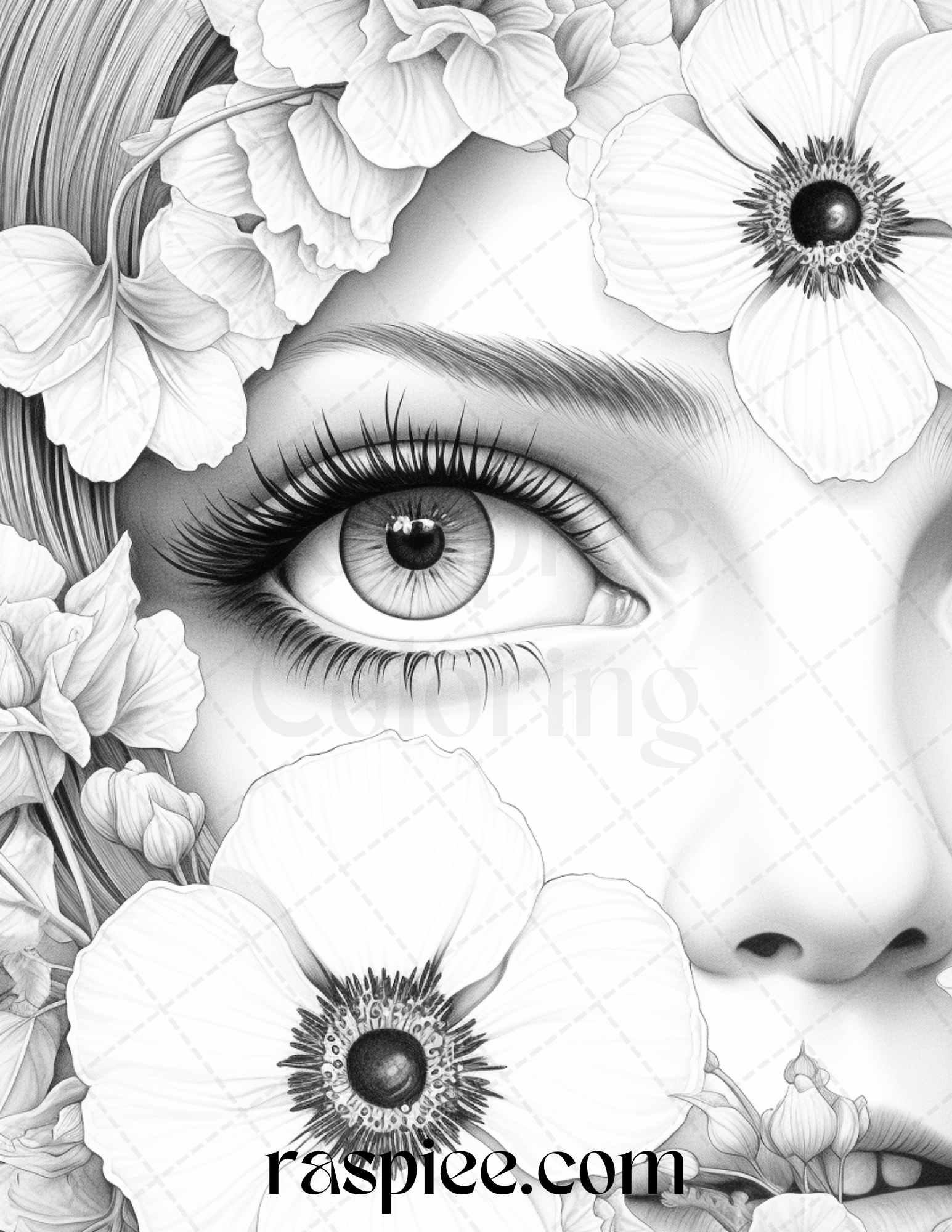 40 Charming Eyes Grayscale Coloring Pages Printable for Adults, PDF File Instant Download