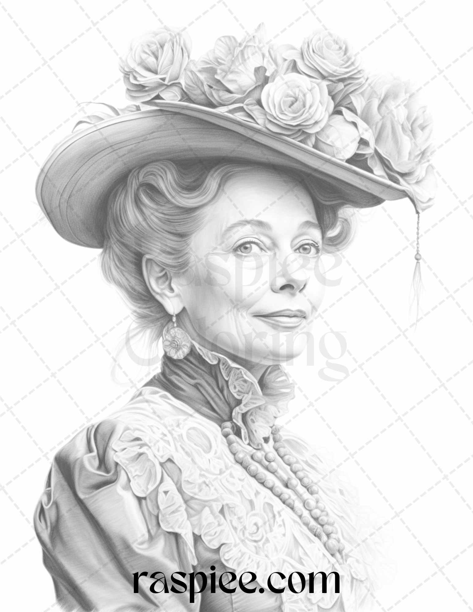 50 Victorian Grandma Grayscale Coloring Pages Printable for Adults, PDF File Instant Download