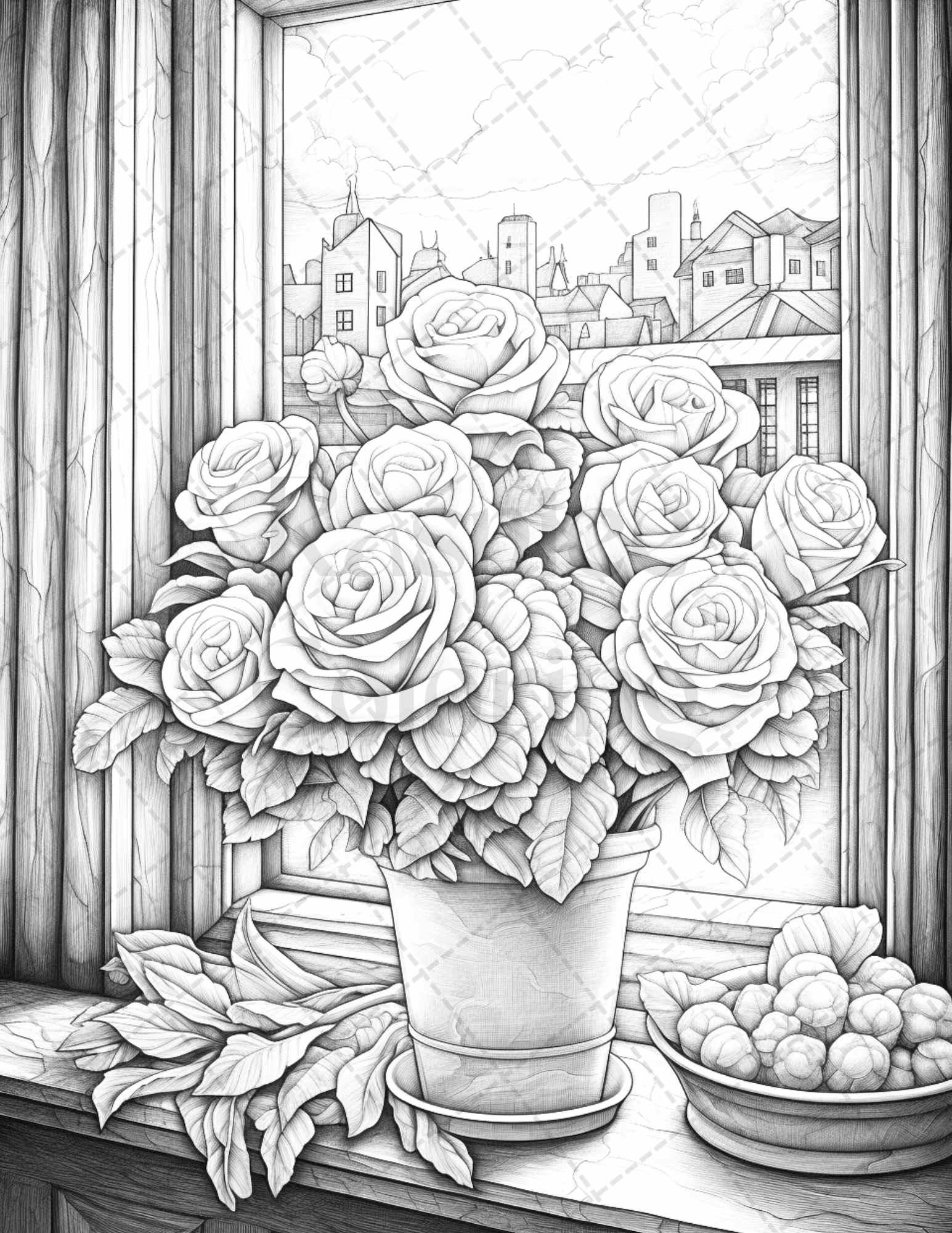 40 Captivating Roses Grayscale Coloring Pages Printable for Adults, PDF File Instant Download