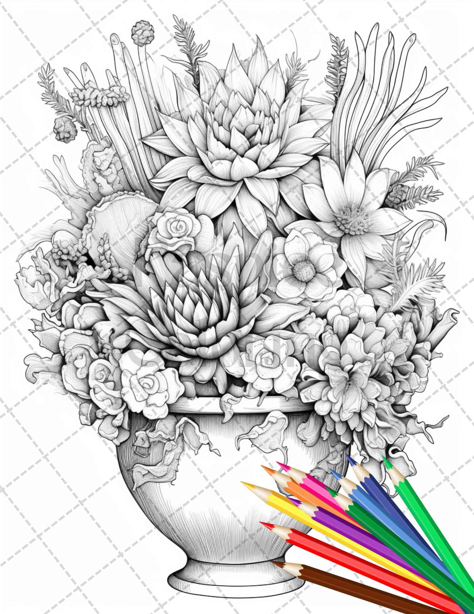 40 Charming Cactus Pots Grayscale Coloring Pages Printable for Adults, PDF File Instant Download