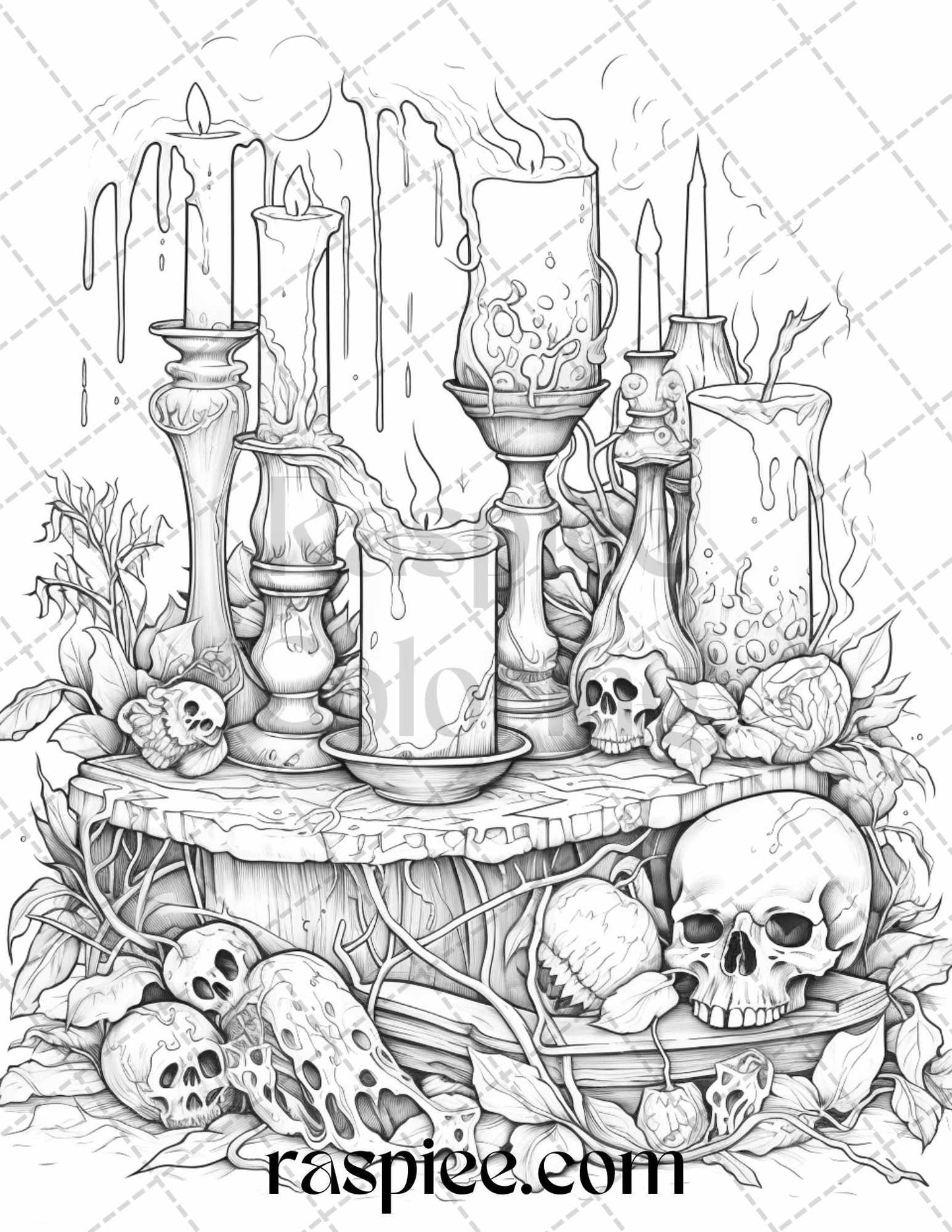 40 Witchy Wonders Grayscale Coloring Pages Printable for Adults, PDF File Instant Download