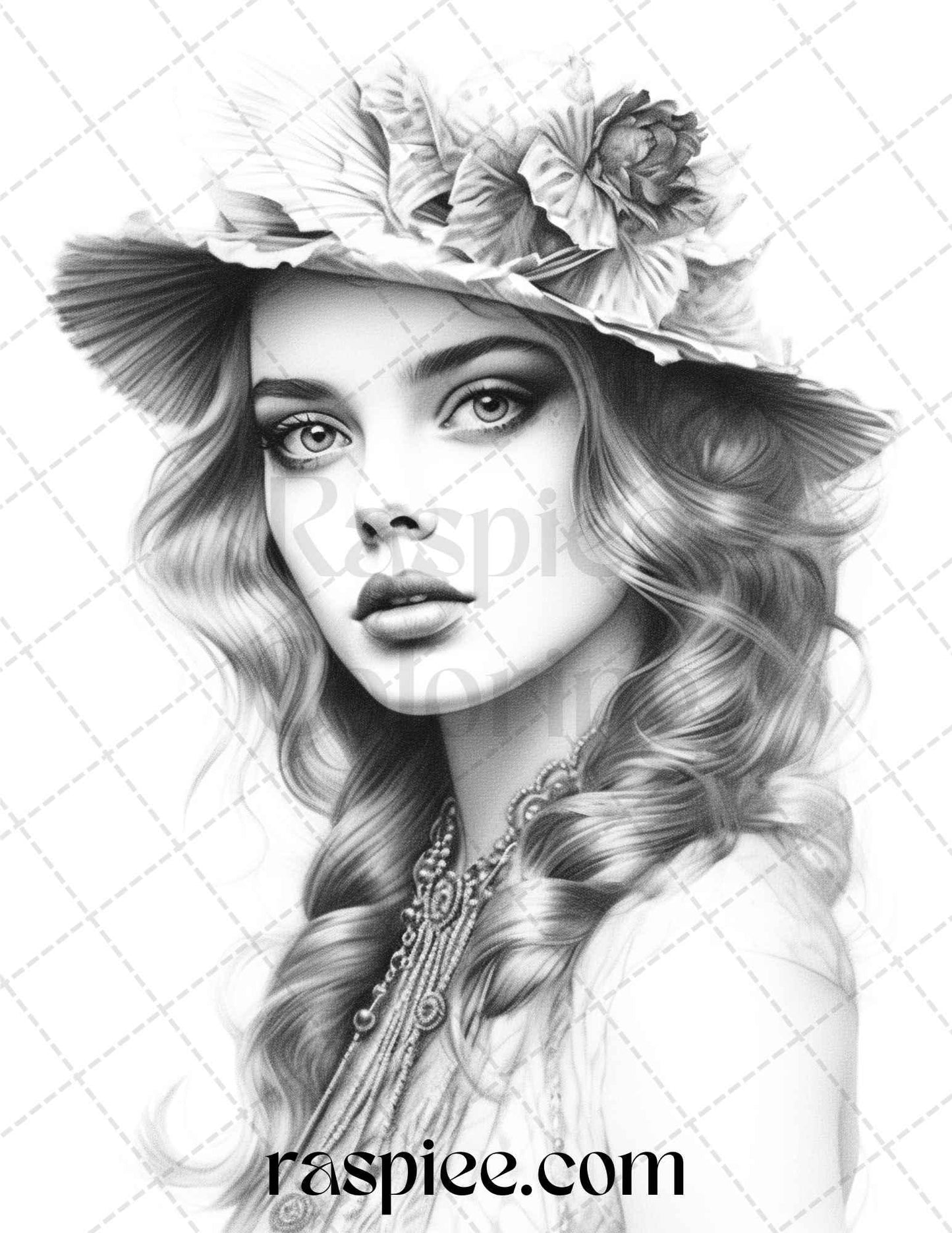 40 Beautiful Gatsby Girls Grayscale Coloring Pages Printable for Adults, PDF File Instant Download