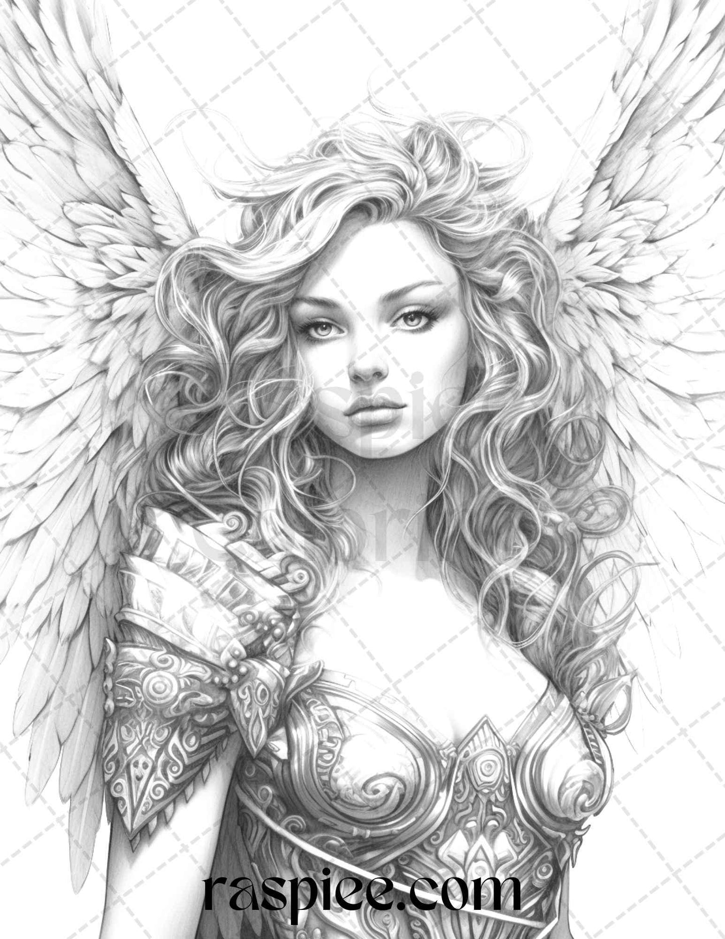 42 Enchanting Angels Grayscale Coloring Pages Printable for Adults, PDF File Instant Download