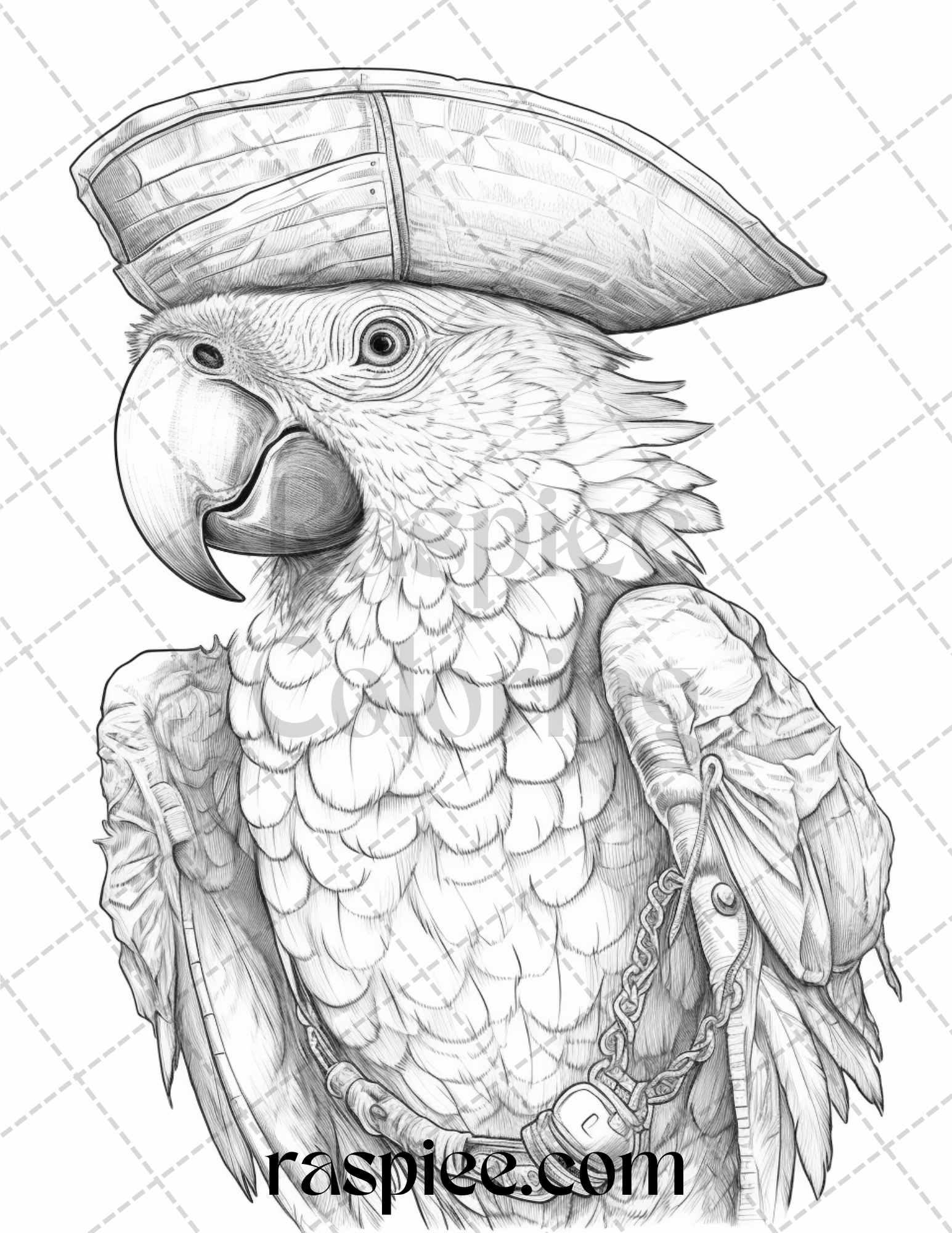 40 Pirate Animals Grayscale Coloring Pages Printable for Adults, PDF File Instant Download