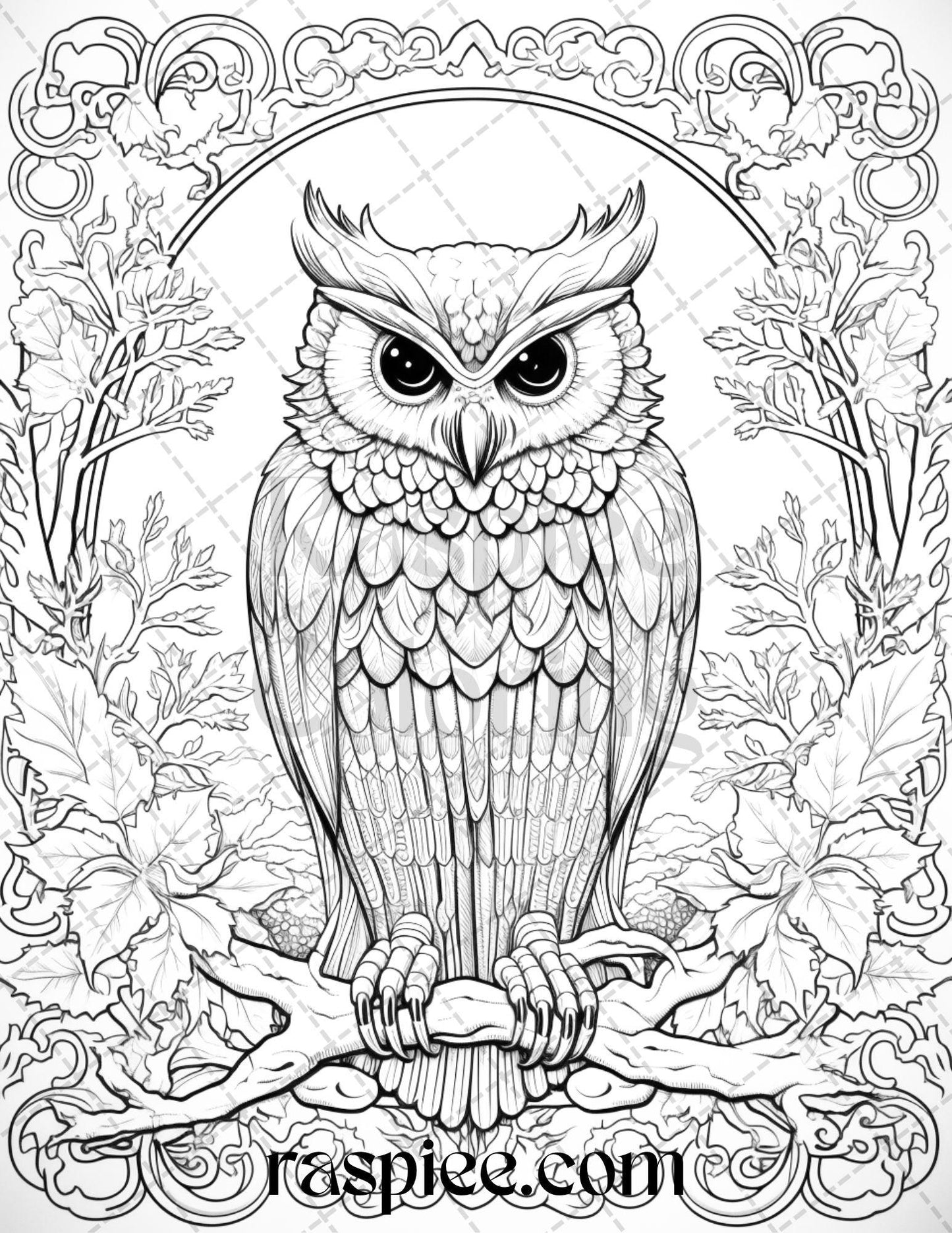 40 Floral Owl Grayscale Printable Coloring Pages for Adults, PDF File Instant Download