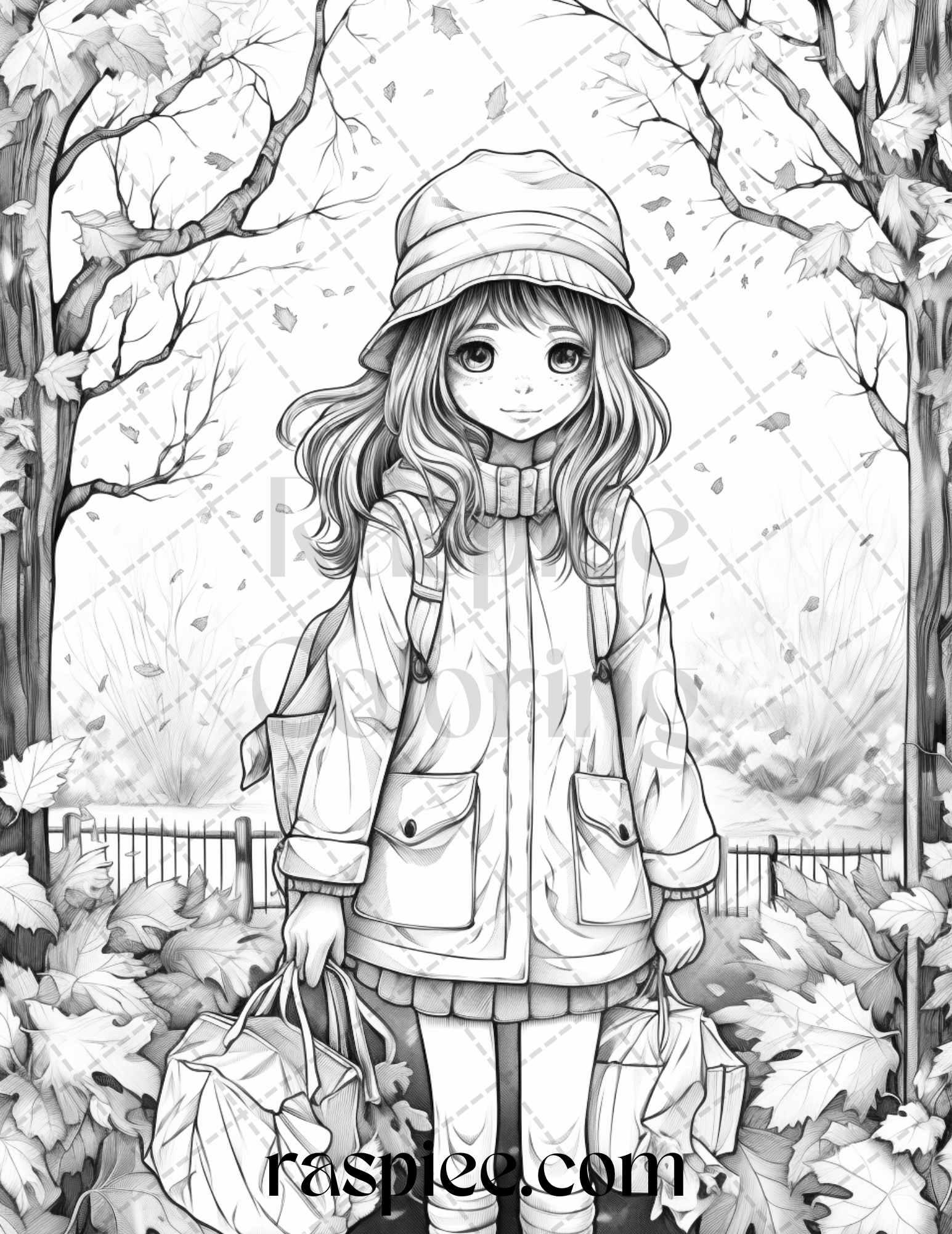 40 Rainy Autumn Day Grayscale Coloring Pages Printable for Adults and Kids, PDF File Instant Download