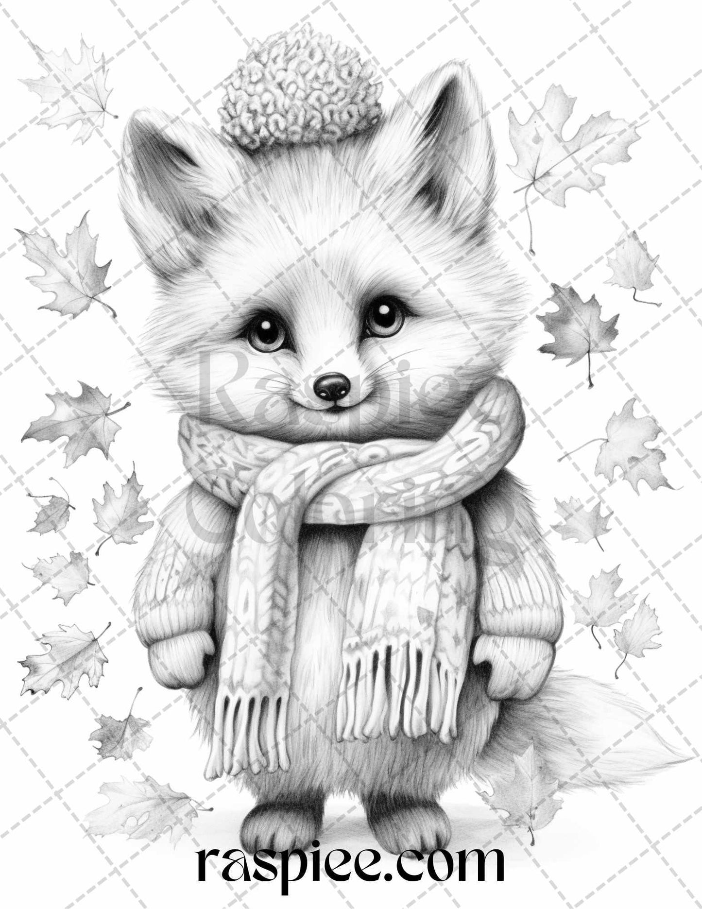 40 Cute Fall Animals Grayscale Coloring Pages Printable for Adults and Kids, PDF File Instant Download