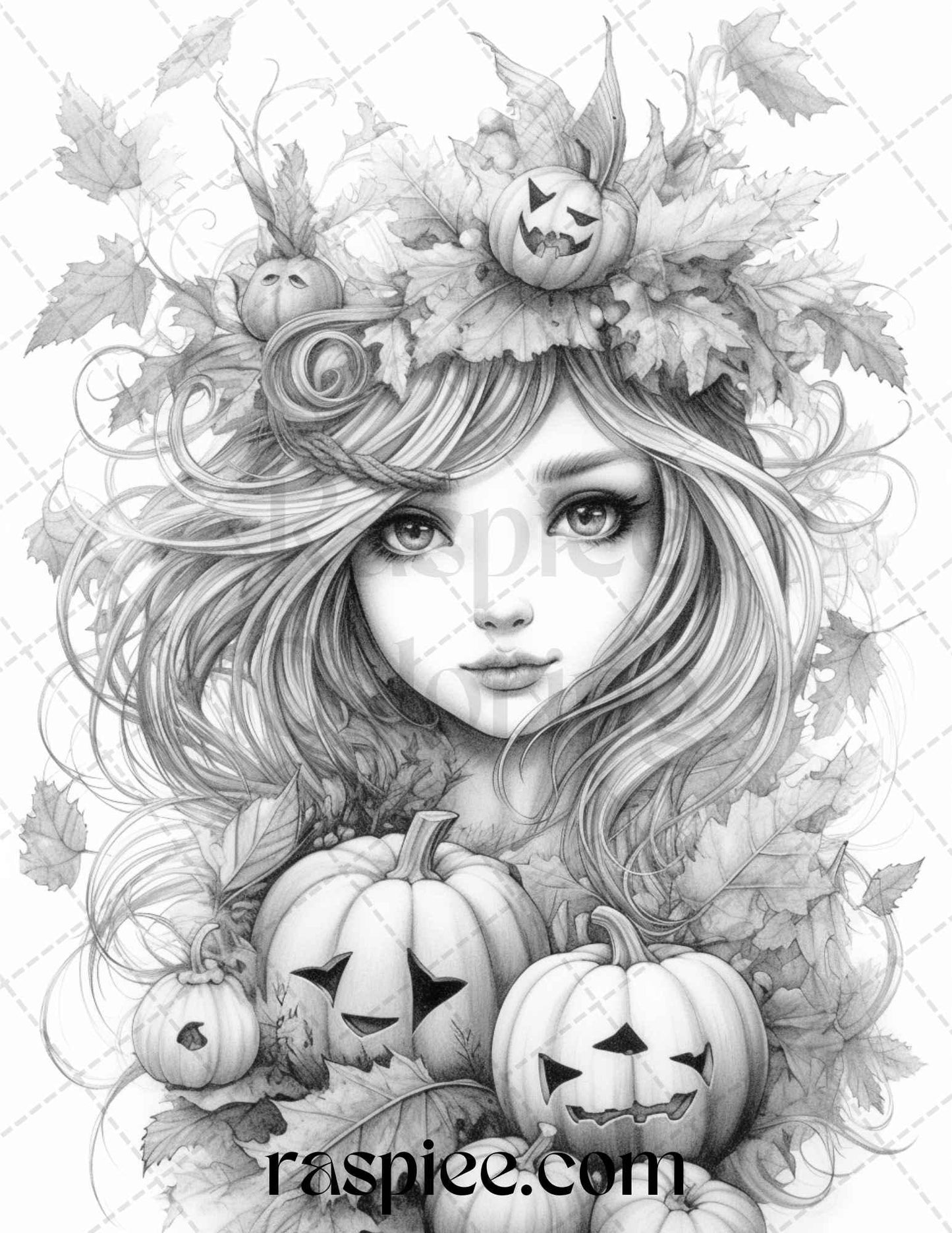 40 Pumpkin Fairy Girls Grayscale Coloring Pages Printable for Adults, PDF File Instant Download