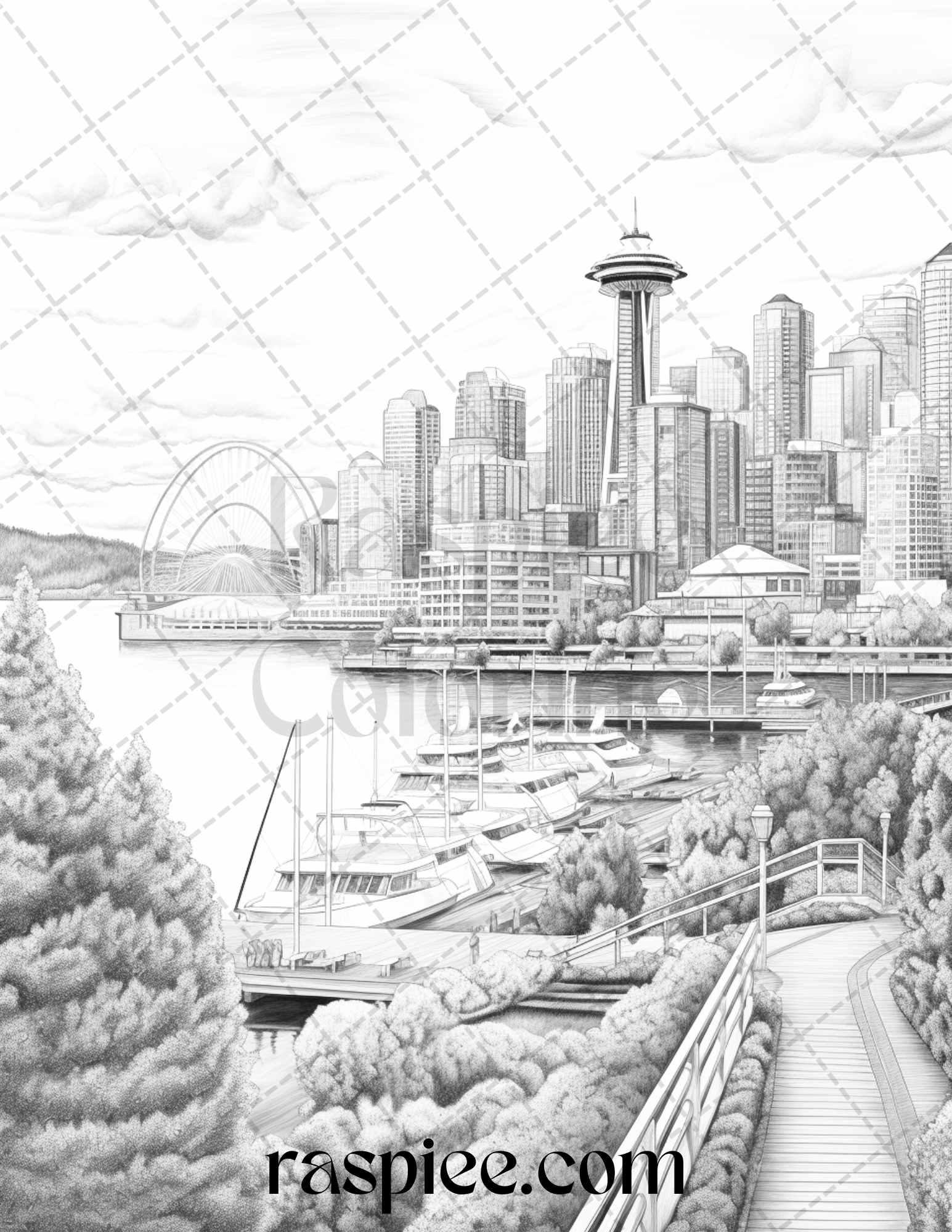 40 Beautiful Cities Travel Grayscale Coloring Pages Printable for Adults, PDF File Instant Download